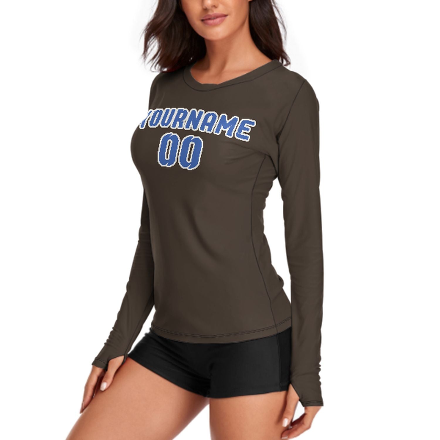 Maßgeschneidertes Braun Himmelblau Damen Langarmshirt