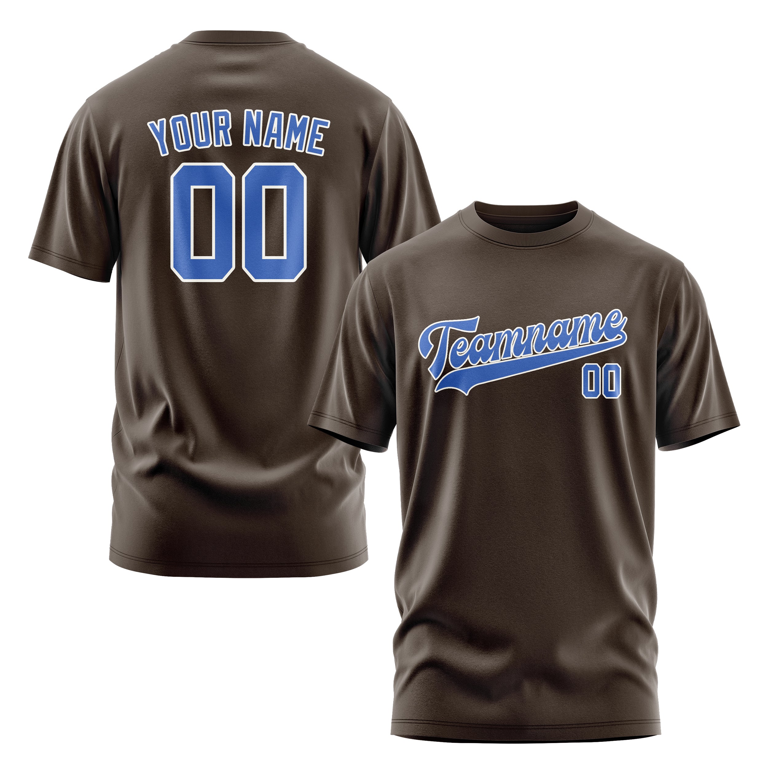 Maßgeschneidertes Braun Himmelblau T-Shirt