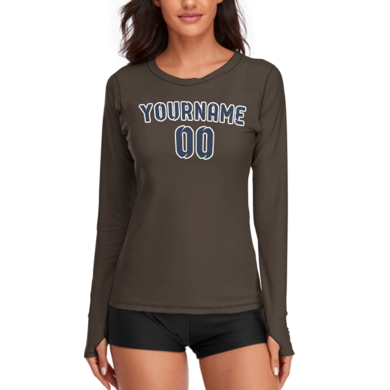 Maßgeschneidertes Braun Marineblau Damen Langarmshirt