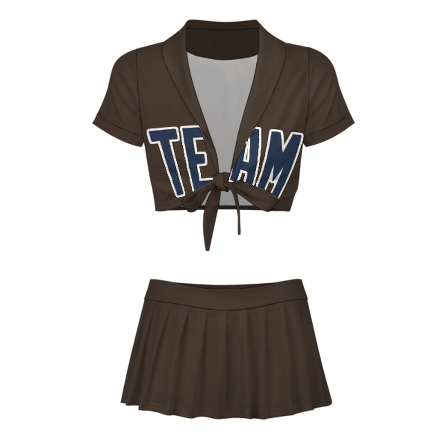 Maßgeschneidertes Braun Marineblau Cheerleader Outfit Set