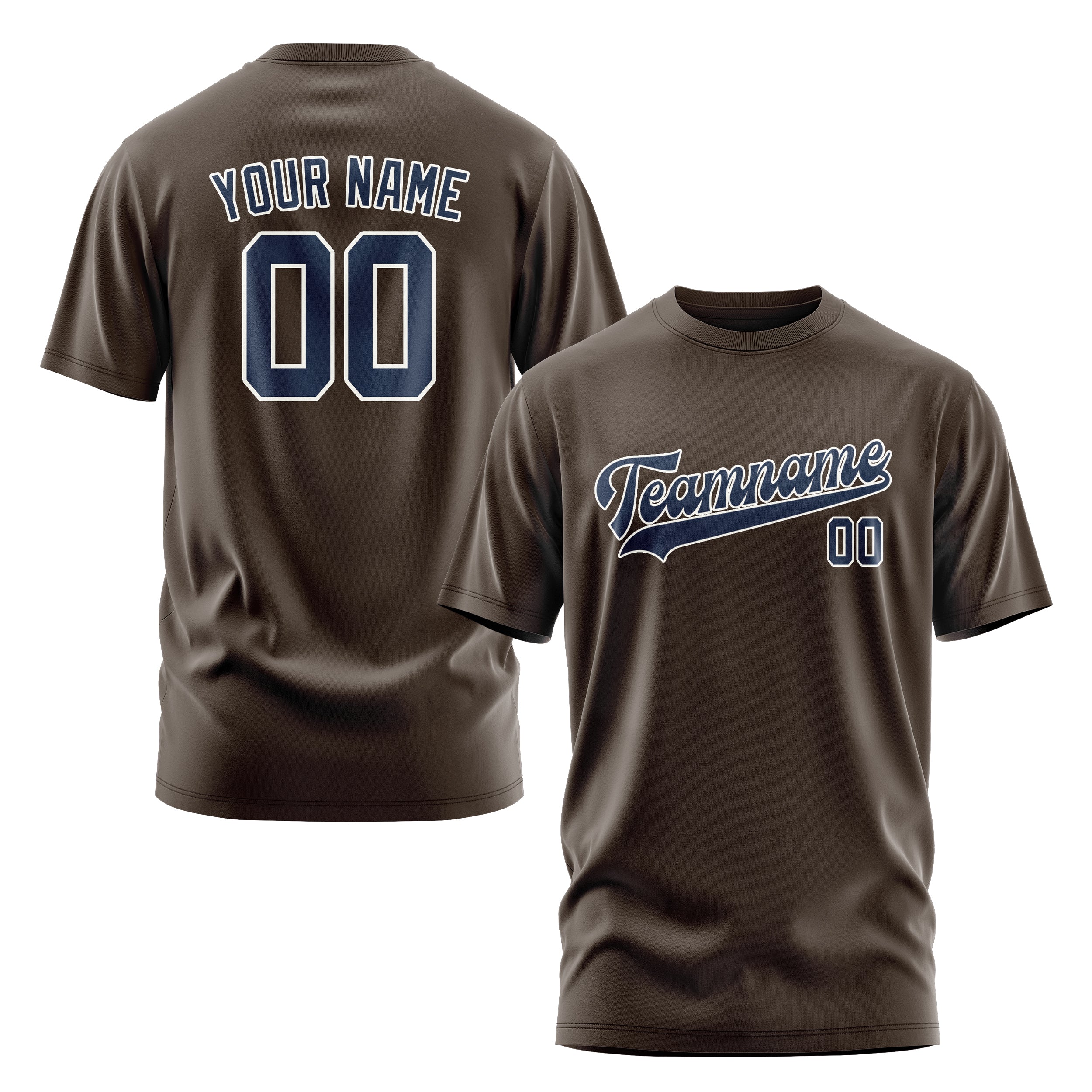Maßgeschneidertes Braun Marineblau T-Shirt