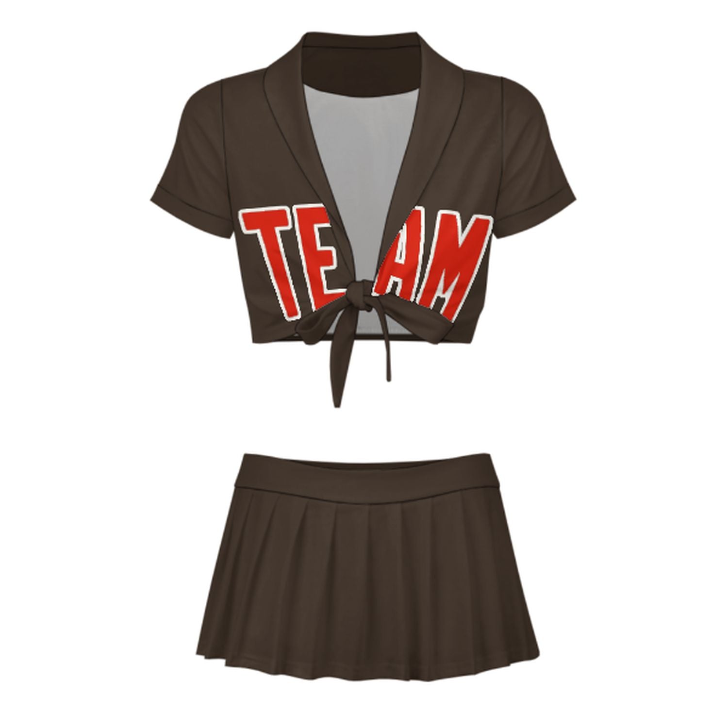Maßgeschneidertes Braun Orangerot Cheerleader Outfit Set