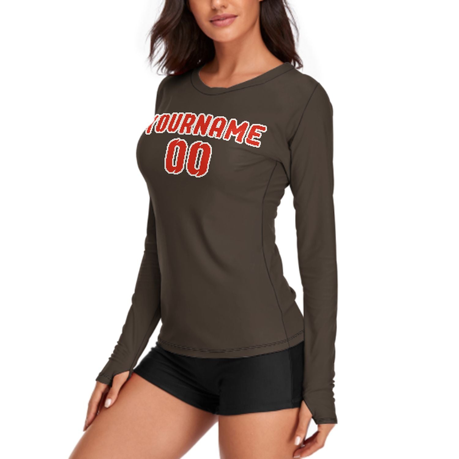 Maßgeschneidertes Braun Orangerot Damen Langarmshirt