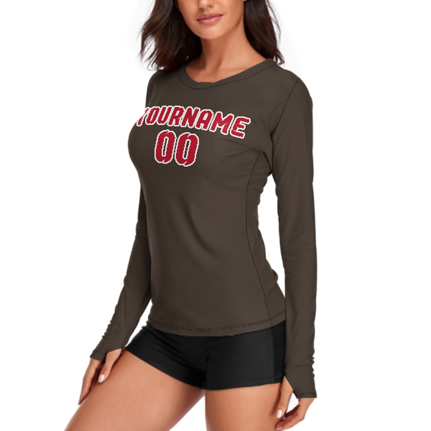 Maßgeschneidertes Braun Rot Damen Langarmshirt