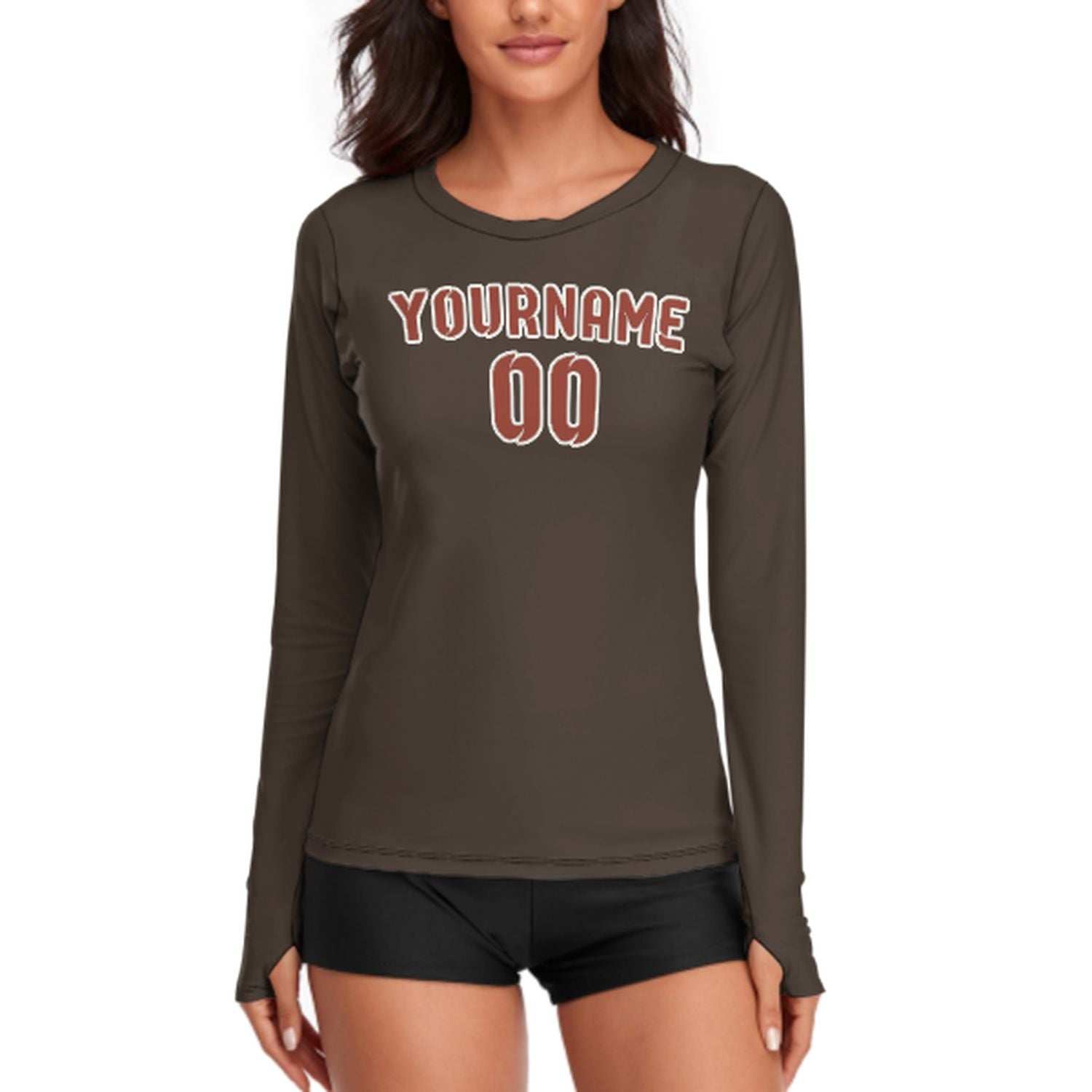 Maßgeschneidertes Braun Korallenrot Damen Langarmshirt