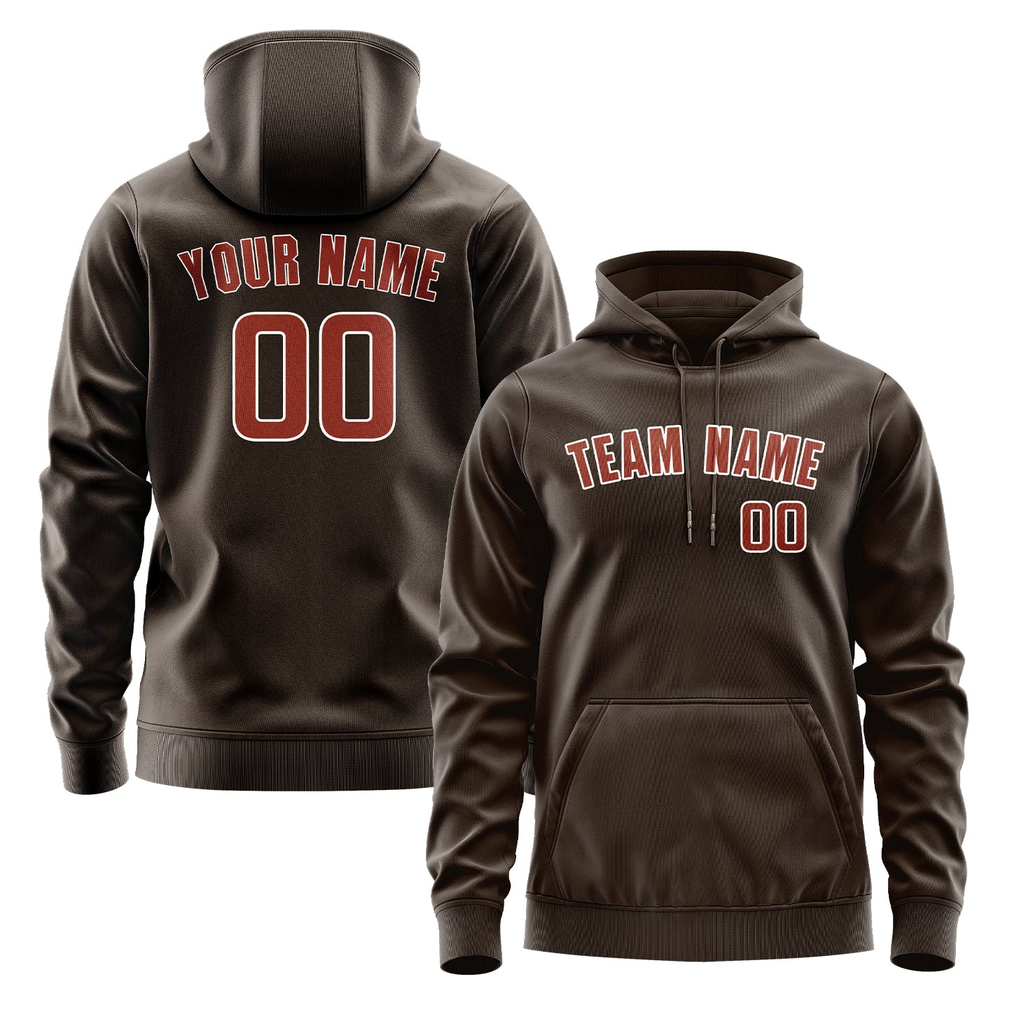 Maßgeschneidertes Braun Korallenrot Hoodie
