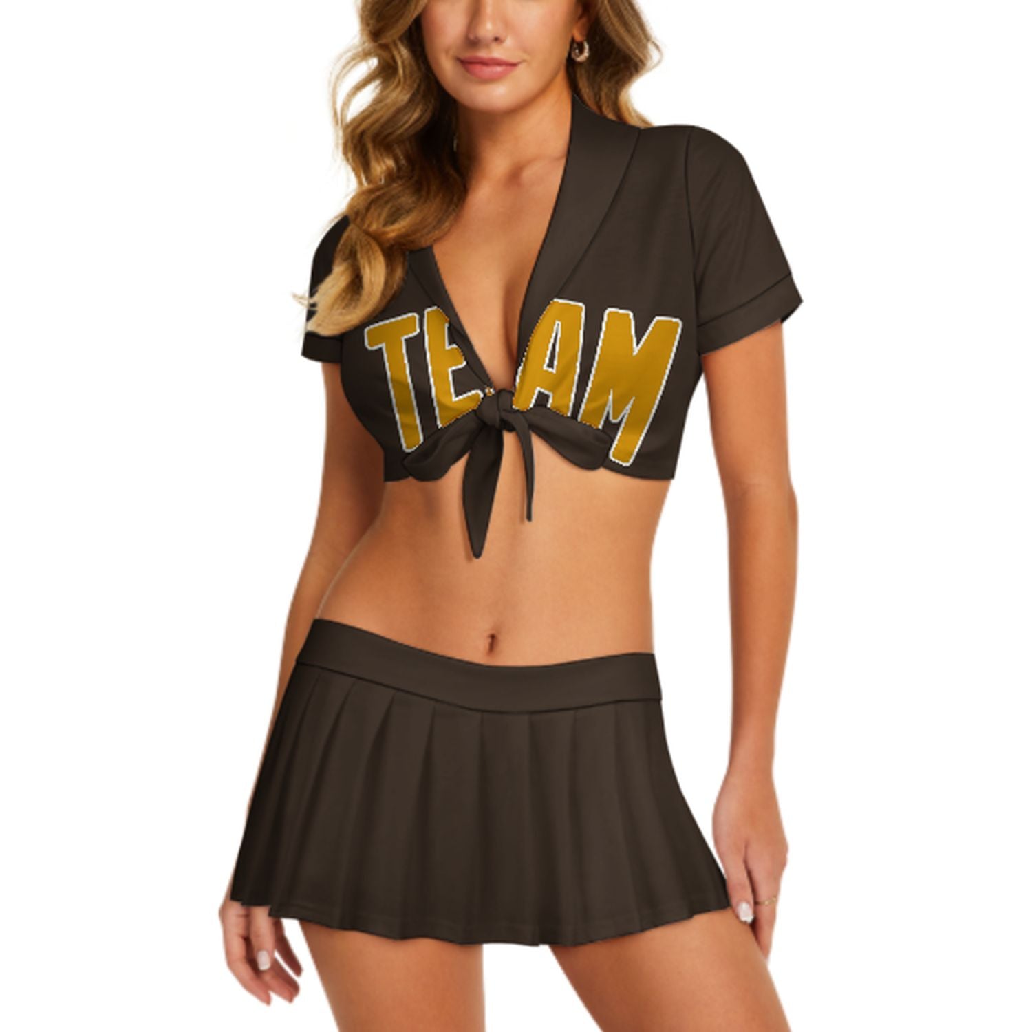 Maßgeschneidertes Braun Gelb Cheerleader Outfit Set