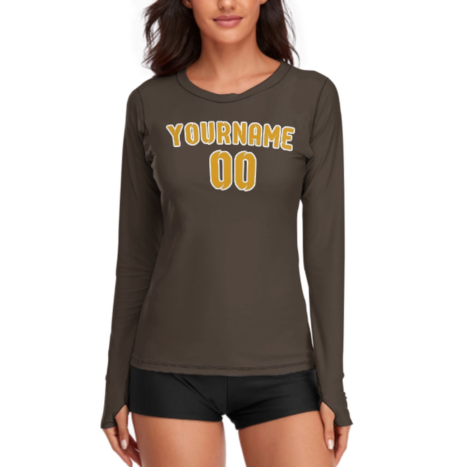 Maßgeschneidertes Braun Gelb Damen Langarmshirt