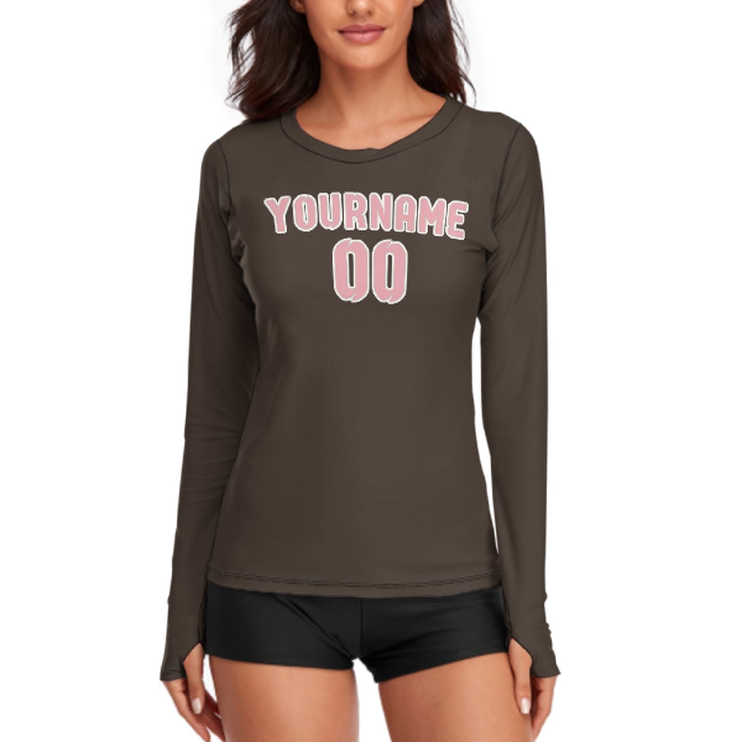 Maßgeschneidertes Braun Rosa Damen Langarmshirt