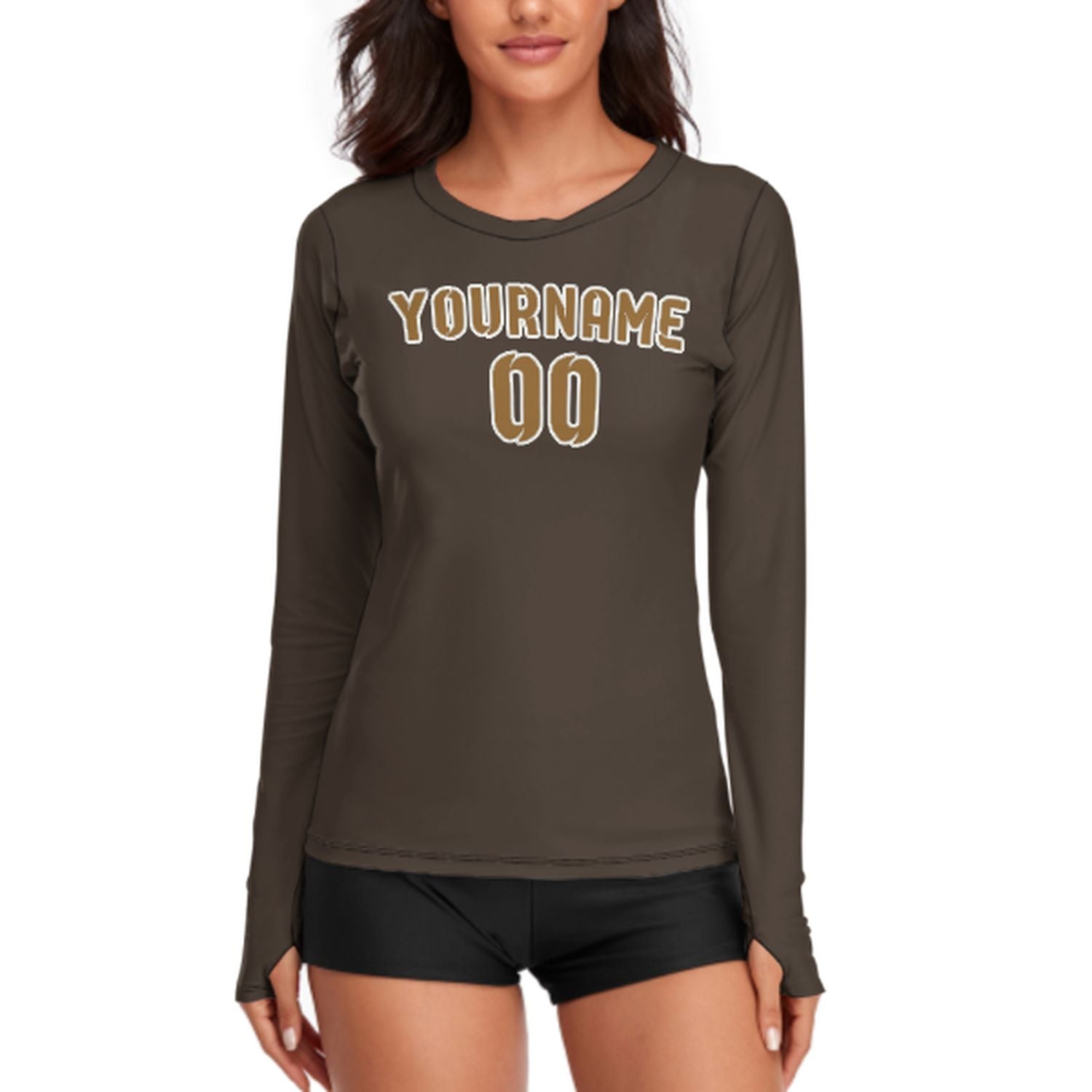 Maßgeschneidertes Braun Khaki Damen Langarmshirt