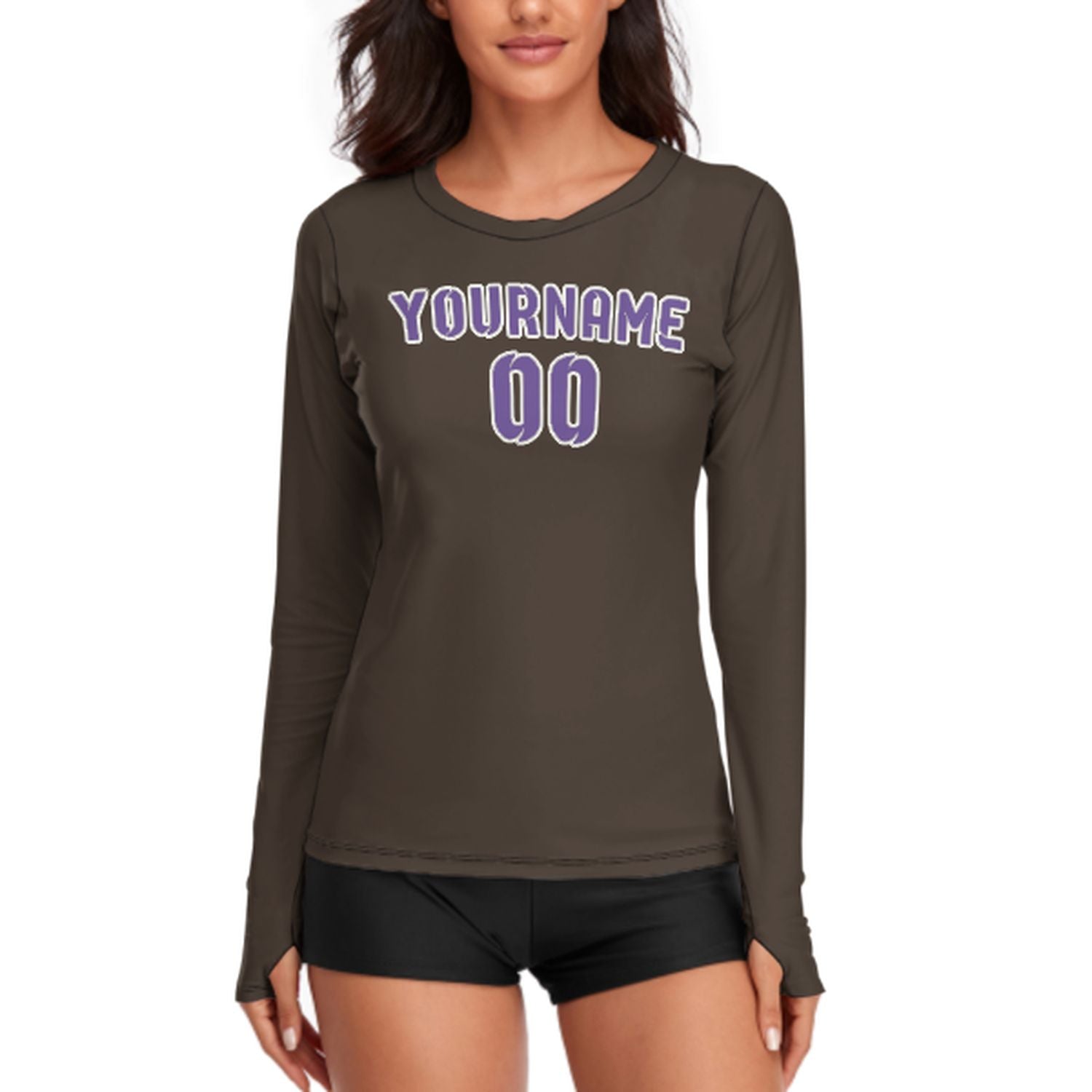 Maßgeschneidertes Braun Lavendel Damen Langarmshirt