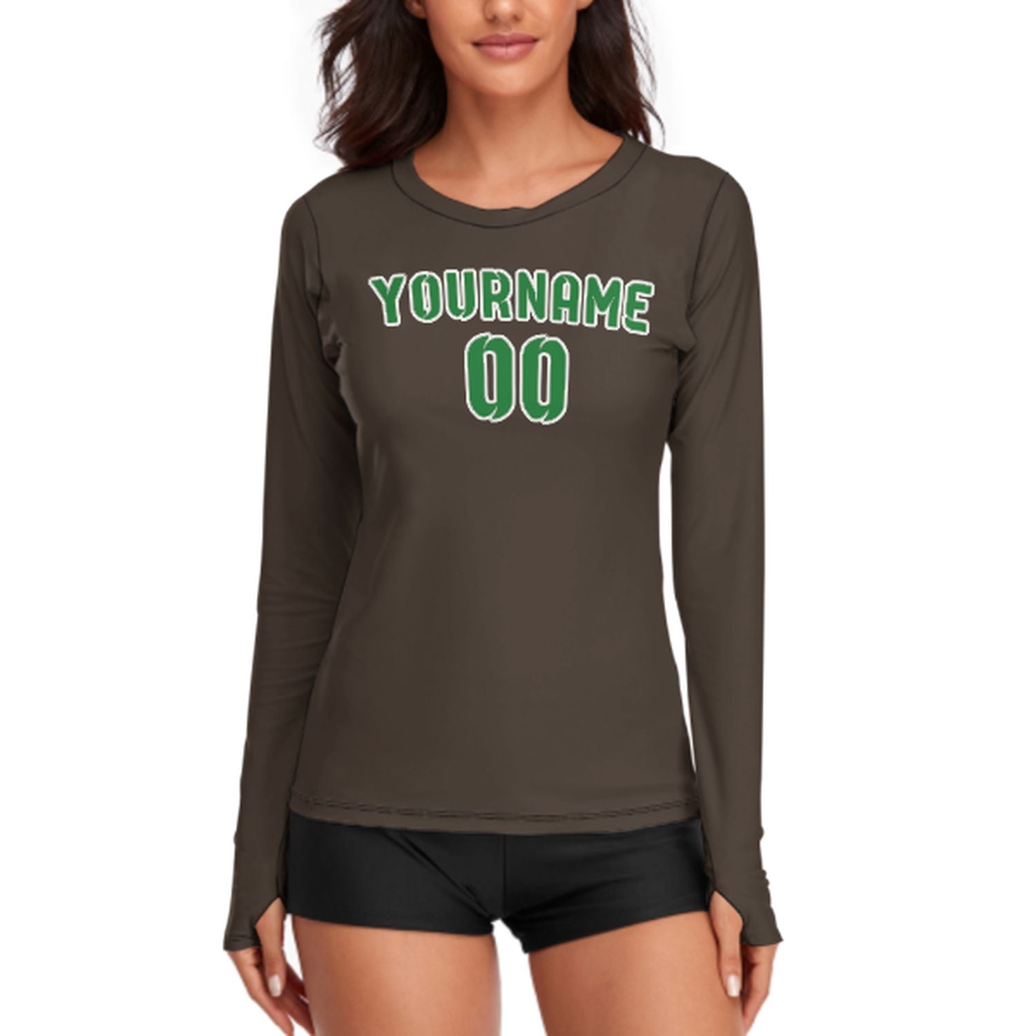 Maßgeschneidertes Braun Smaragdgrün Damen Langarmshirt