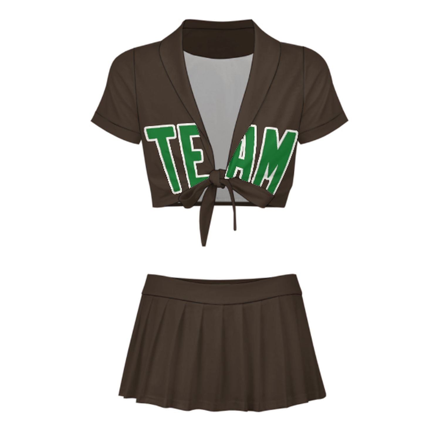 Maßgeschneidertes Braun Smaragdgrün Cheerleader Outfit Set