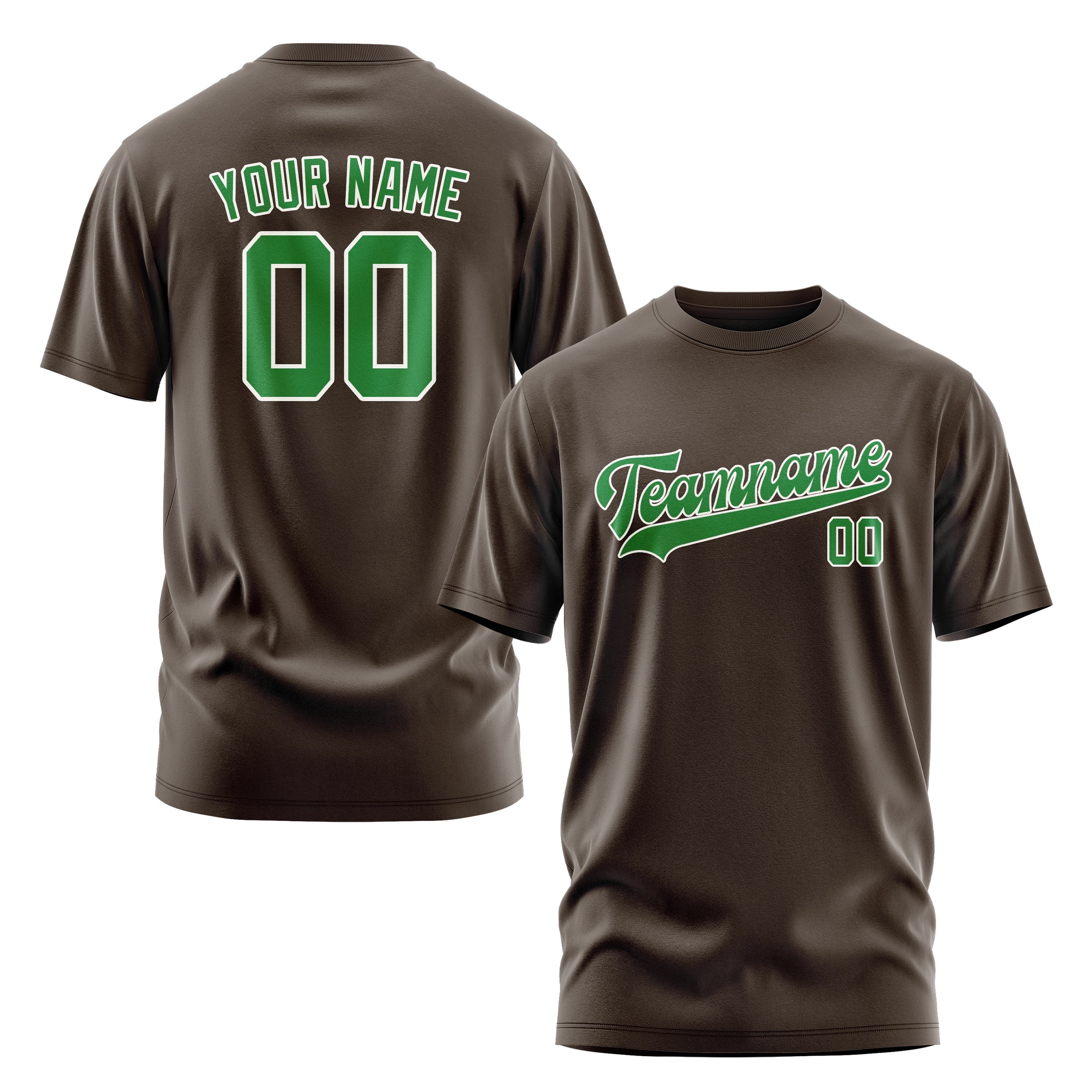 Maßgeschneidertes Braun Smaragdgrün T-Shirt