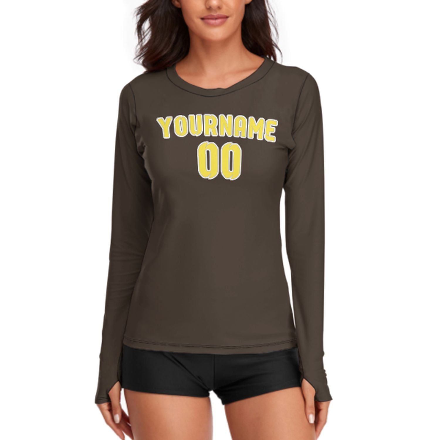 Maßgeschneidertes Braun Blassgelb Damen Langarmshirt