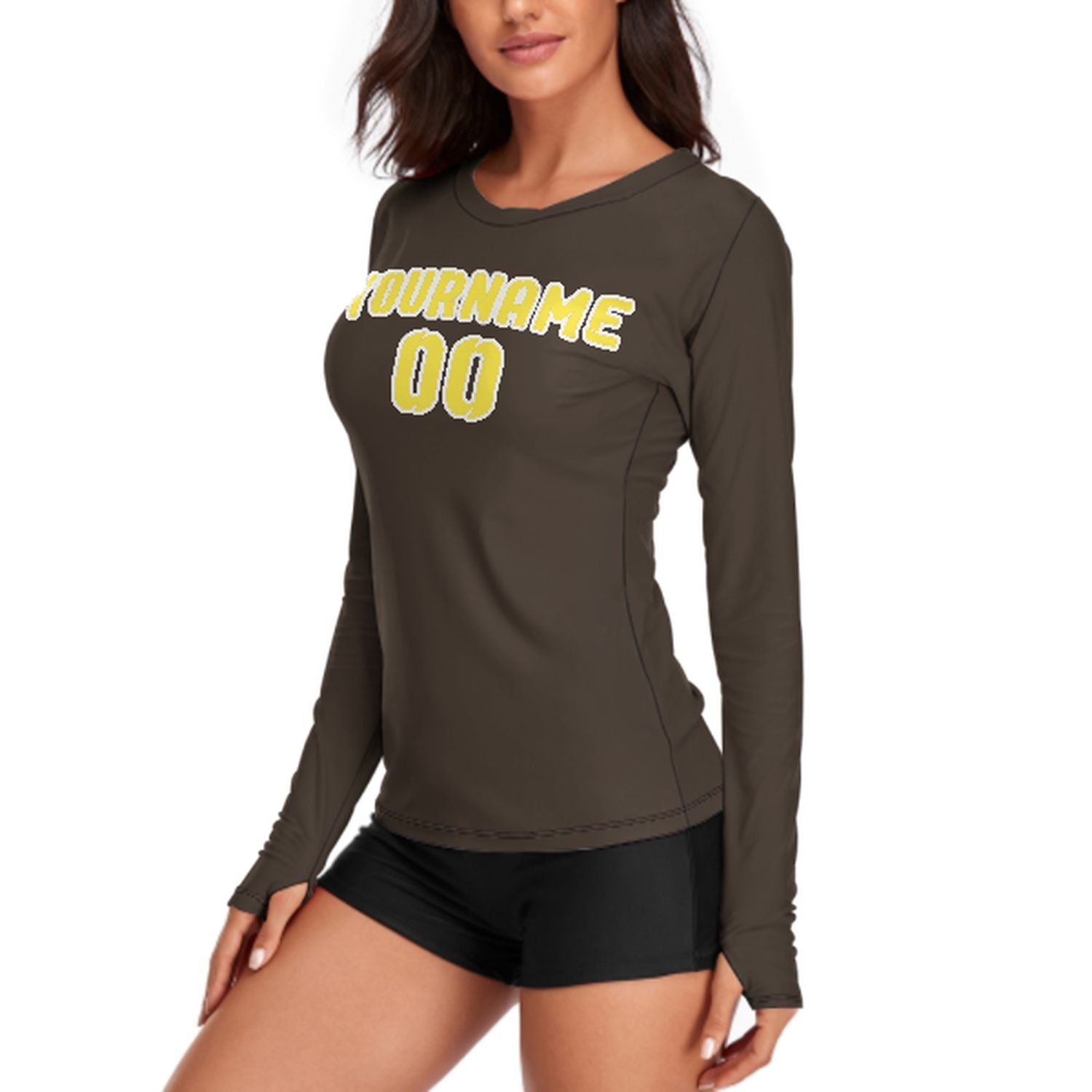 Maßgeschneidertes Braun Blassgelb Damen Langarmshirt