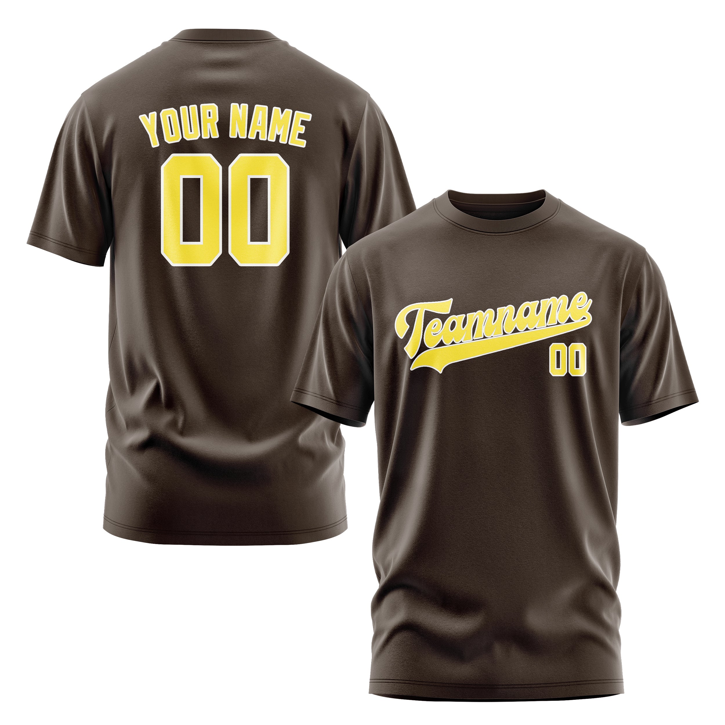 Maßgeschneidertes Braun Blassgelb T-Shirt