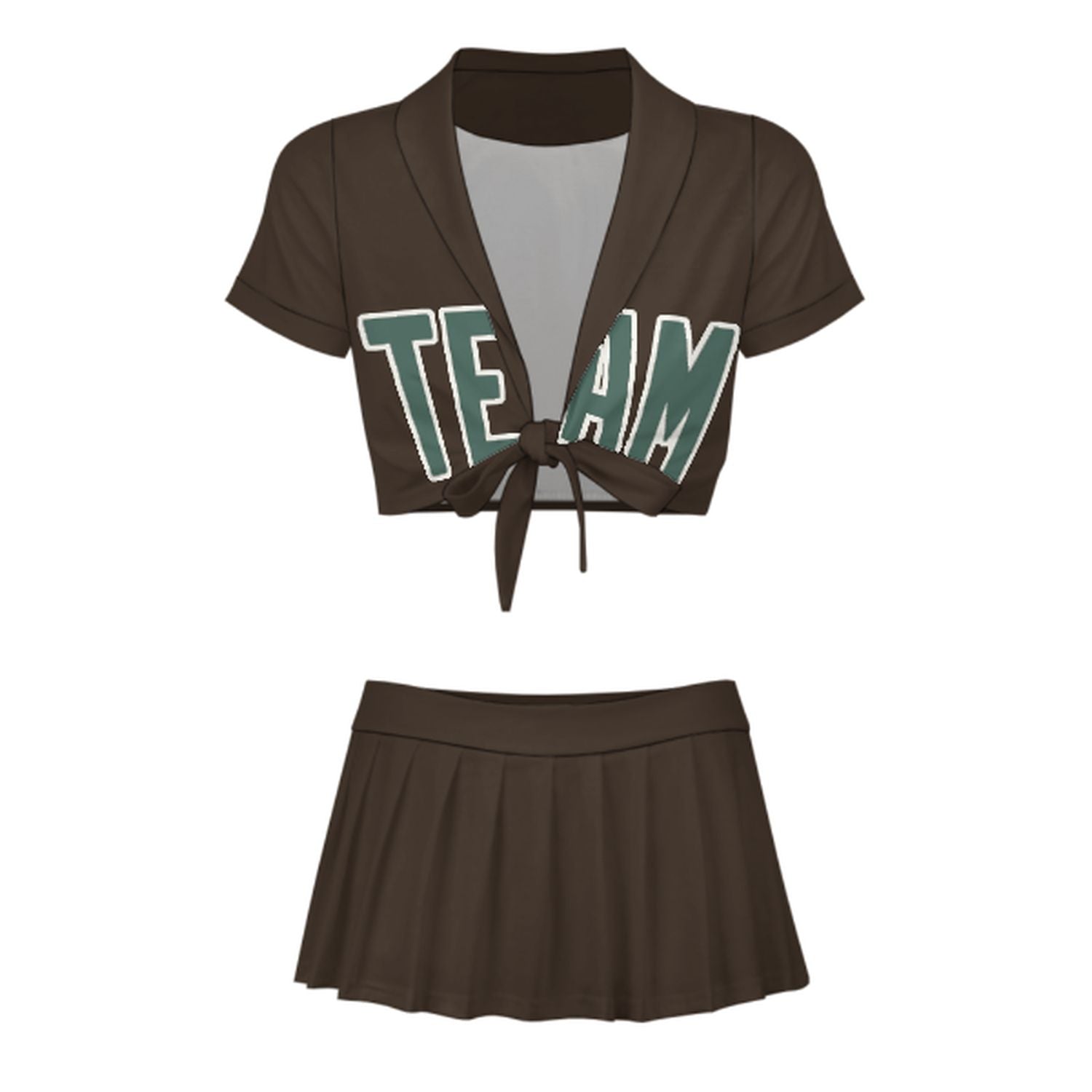 Maßgeschneidertes Braun Blaugrün Cheerleader Outfit Set