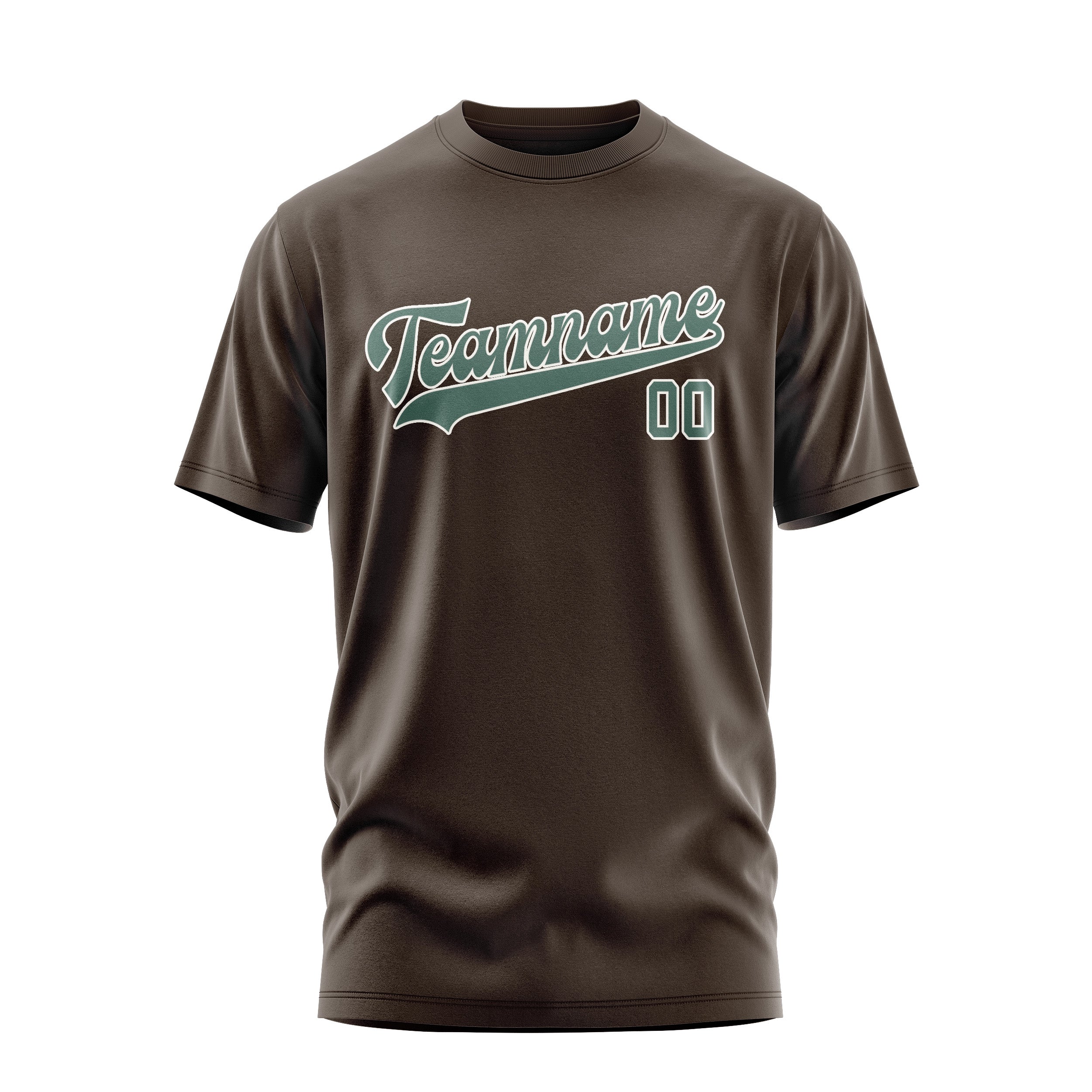 Maßgeschneidertes Braun Blaugrün T-Shirt