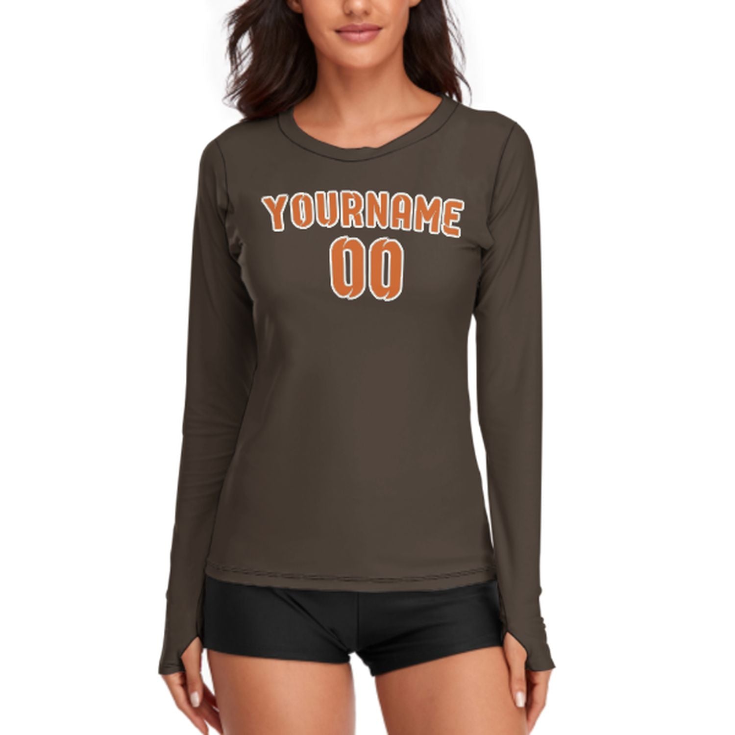 Maßgeschneidertes Braun Orange Damen Langarmshirt
