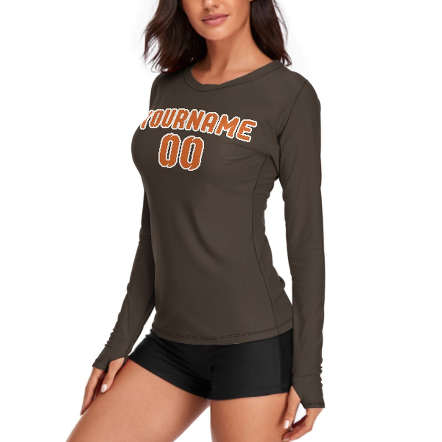 Maßgeschneidertes Braun Orange Damen Langarmshirt