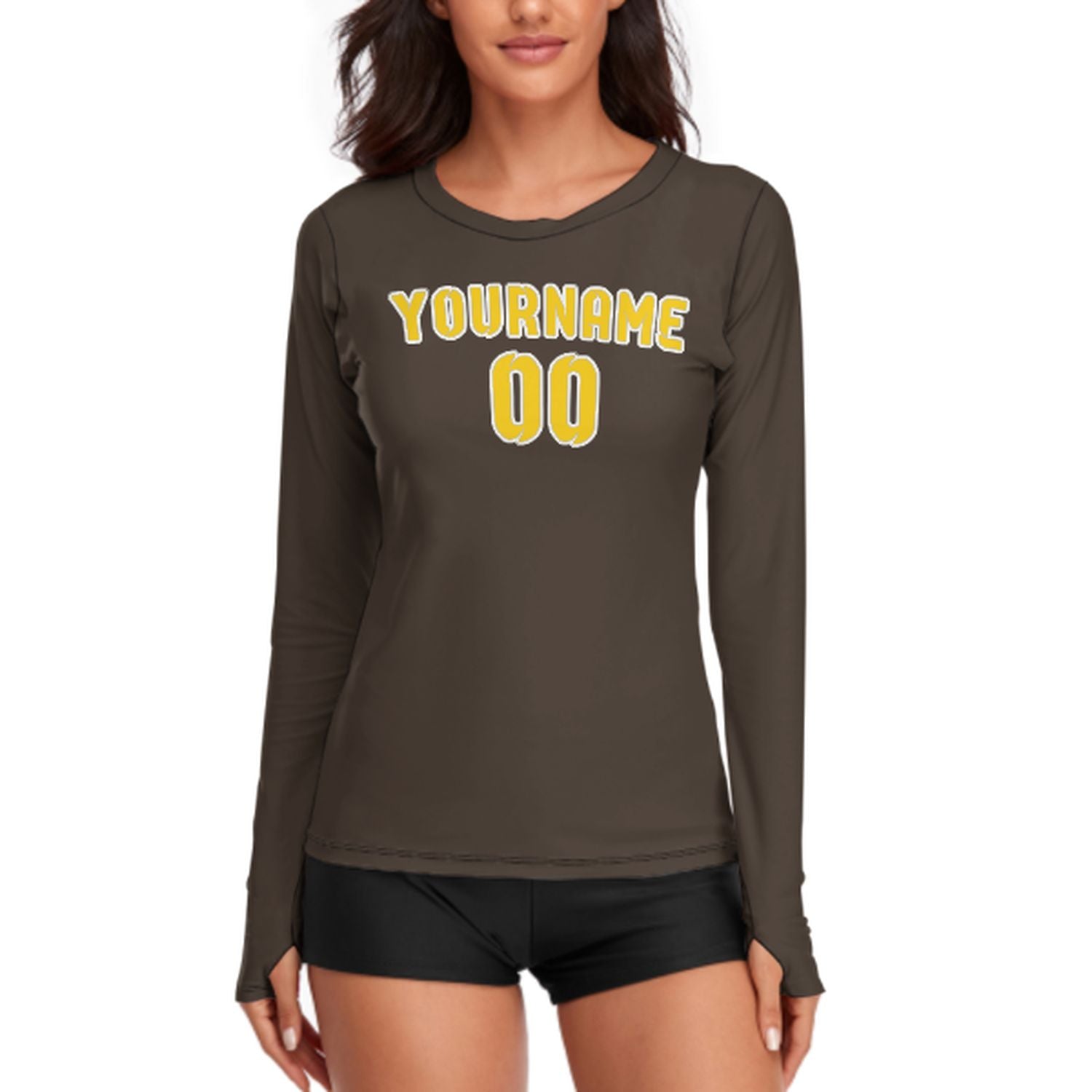 Maßgeschneidertes Braun Gold Damen Langarmshirt