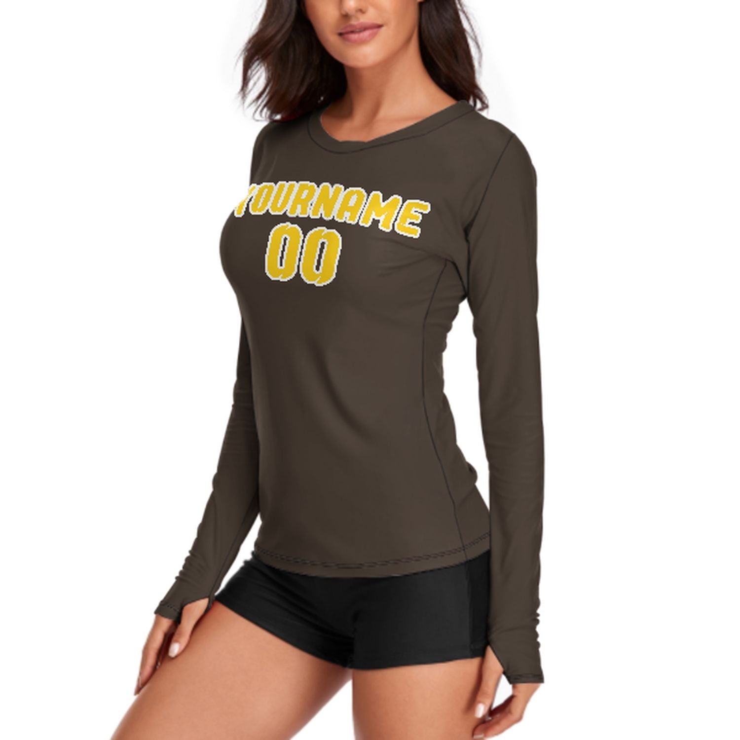 Maßgeschneidertes Braun Gold Damen Langarmshirt