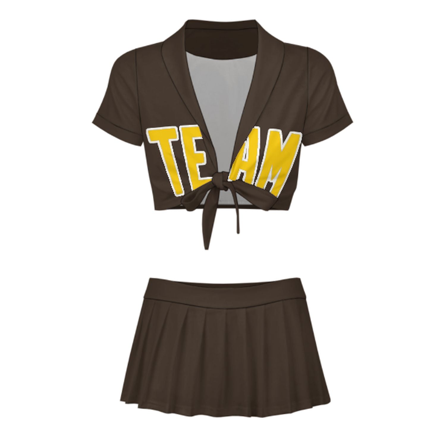 Maßgeschneidertes Braun Gold Cheerleader Outfit Set