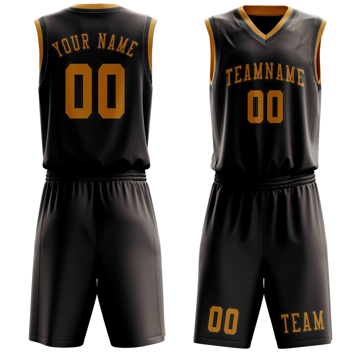 Benutzerdefiniertes Professionelles Braun Gelb Basketballtrikot-Set