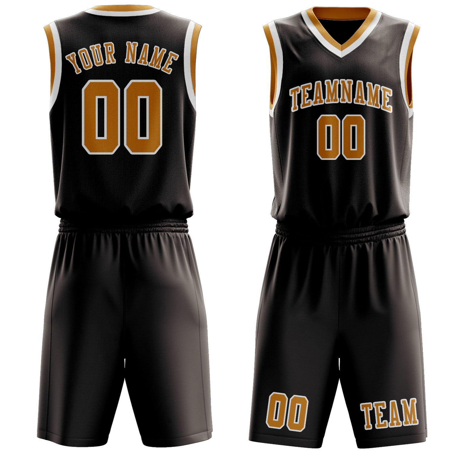 Benutzerdefiniertes Professionelles Braun Gelb Basketballtrikot-Set
