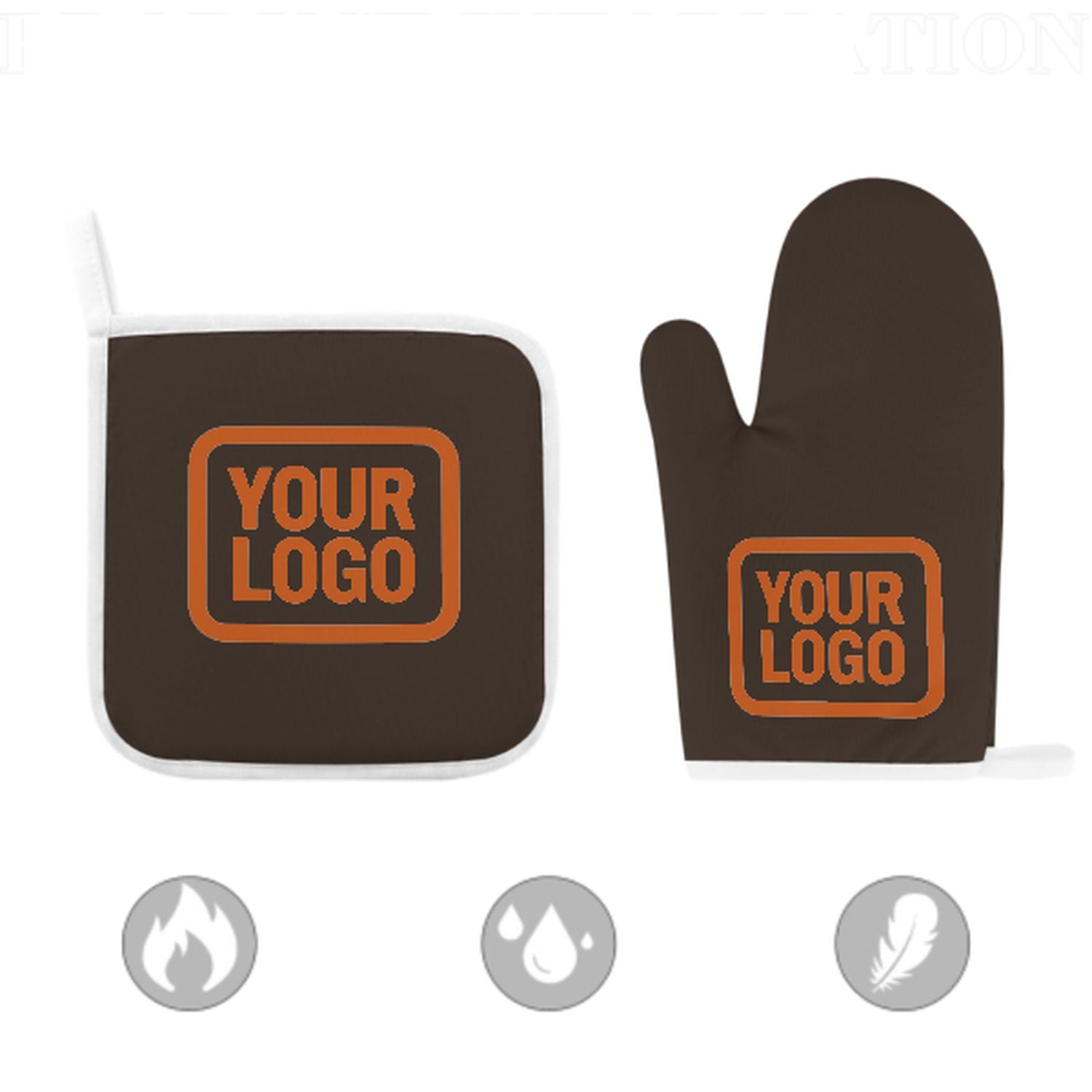 Maßgeschneidertes Braun  Orange Topfhandschuh Set – 2-teilig