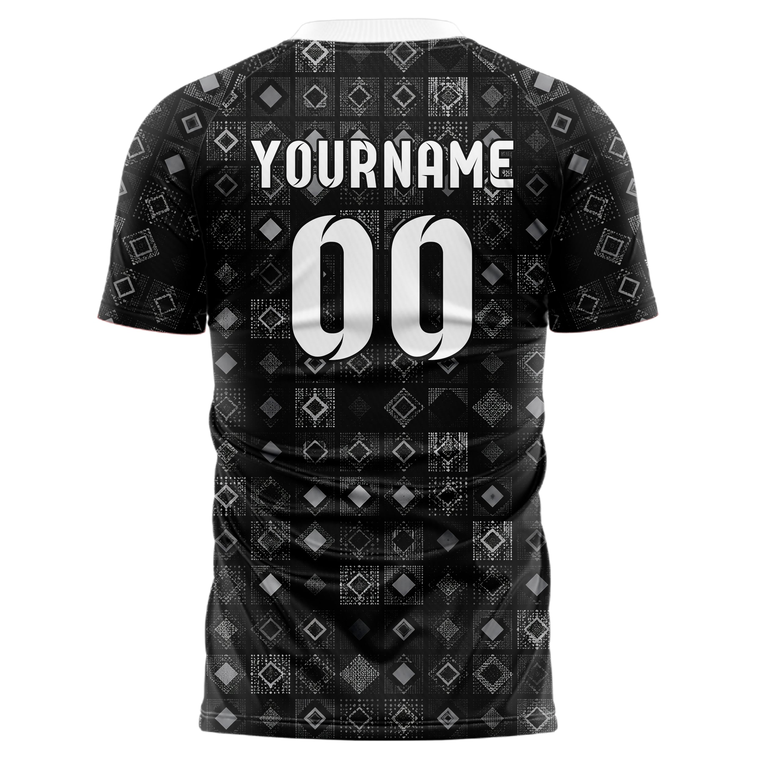 Schwarz klassisches Rauten Square Grid Design 01-0309 individuelles Fußballtrikot back