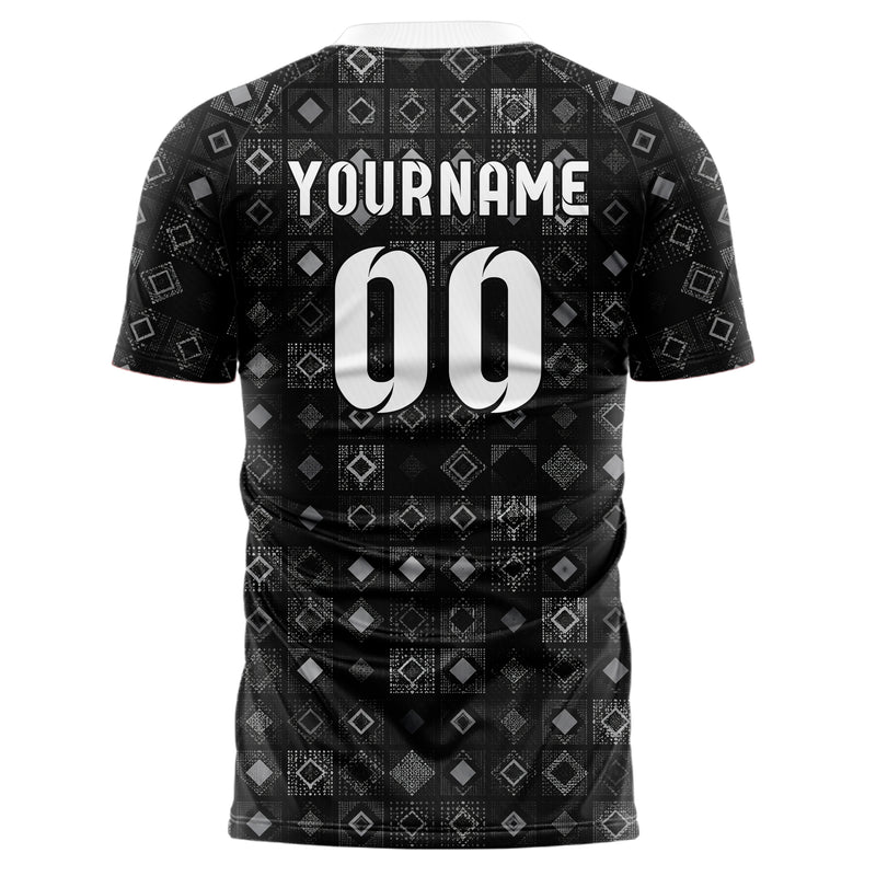 Schwarz klassisches Rauten Square Grid Design 01-0309 individuelles Fußballtrikot back
