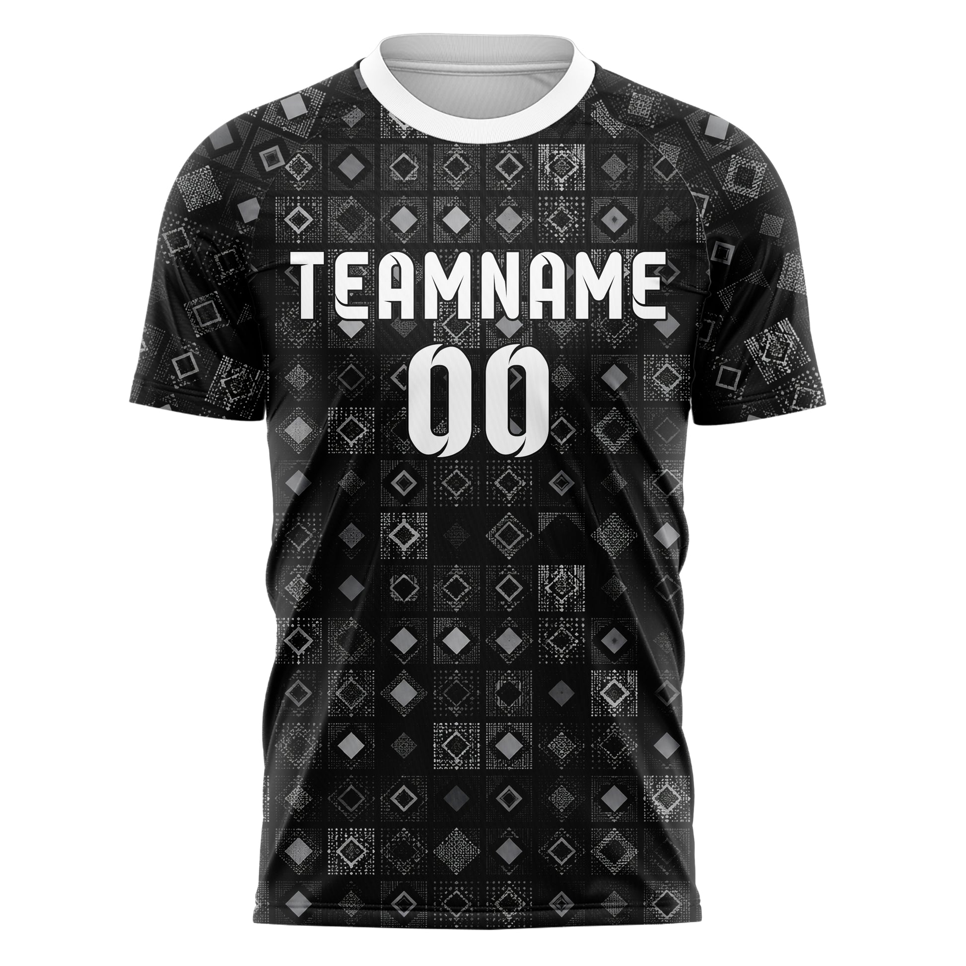 Schwarz klassisches Rauten Square Grid Design 01-0309 individuelles Fußballtrikot front