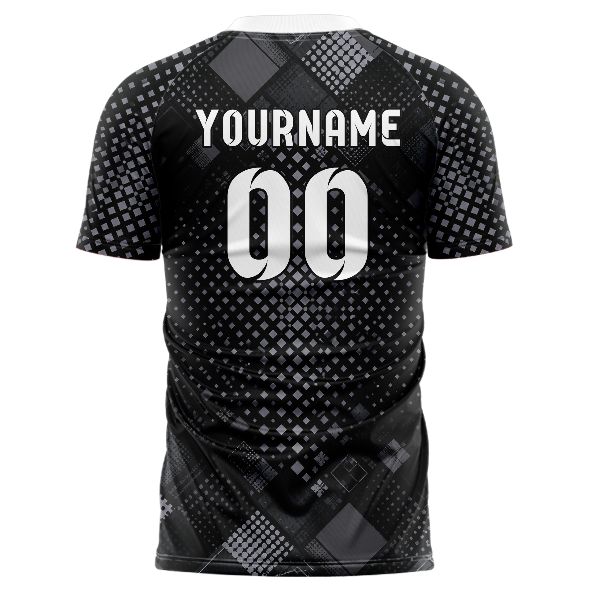 Schwarz klassisches Rauten radialer Center Fade Design 01-0393 individuelles Fußballtrikot back
