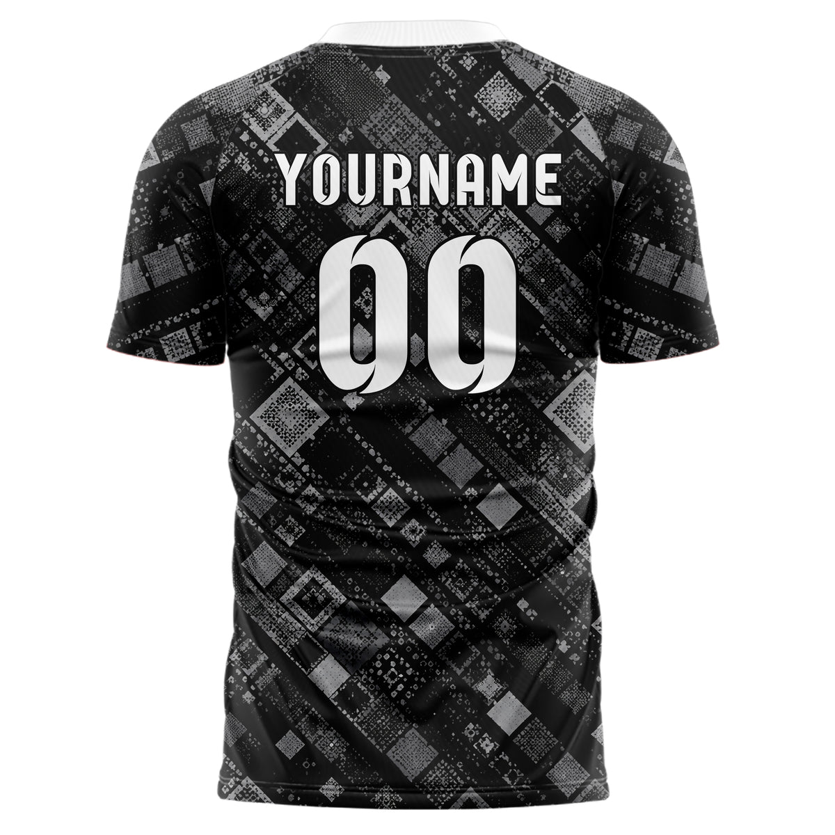 Schwarz klassisches Rauten diagonale Tessellation Design 01-0018 individuelles Fußballtrikot back