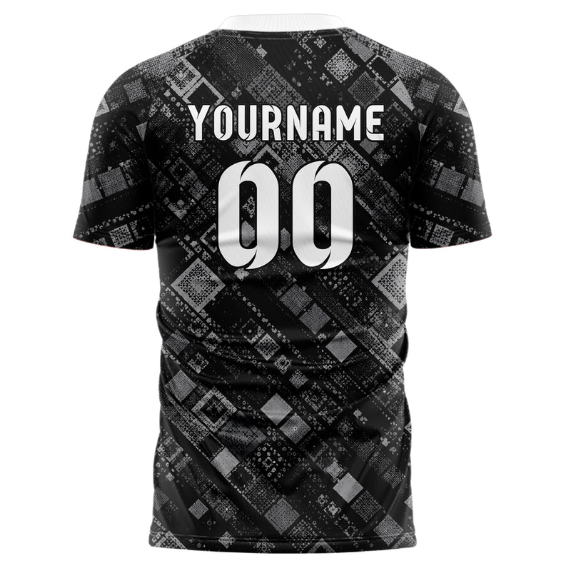 Schwarz klassisches Rauten diagonale Tessellation Design 01-0018 individuelles Fußballtrikot back
