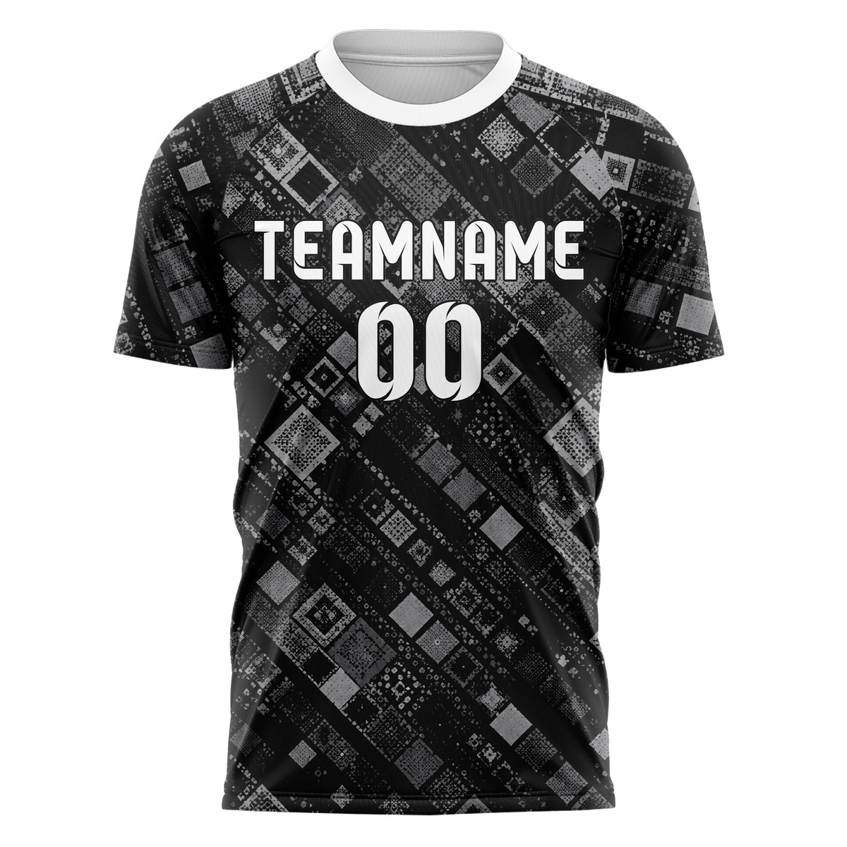 Schwarz klassisches Rauten diagonale Tessellation Design 01-0018 individuelles Fußballtrikot front
