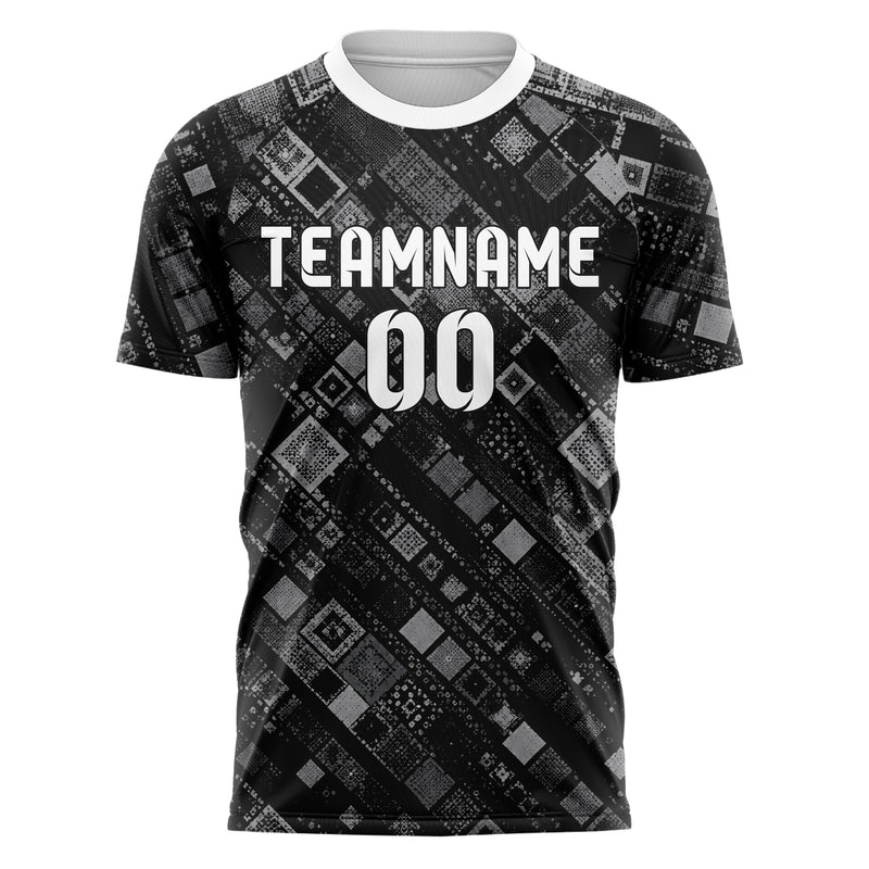 Schwarz klassisches Rauten diagonale Tessellation Design 01-0018 individuelles Fußballtrikot front
