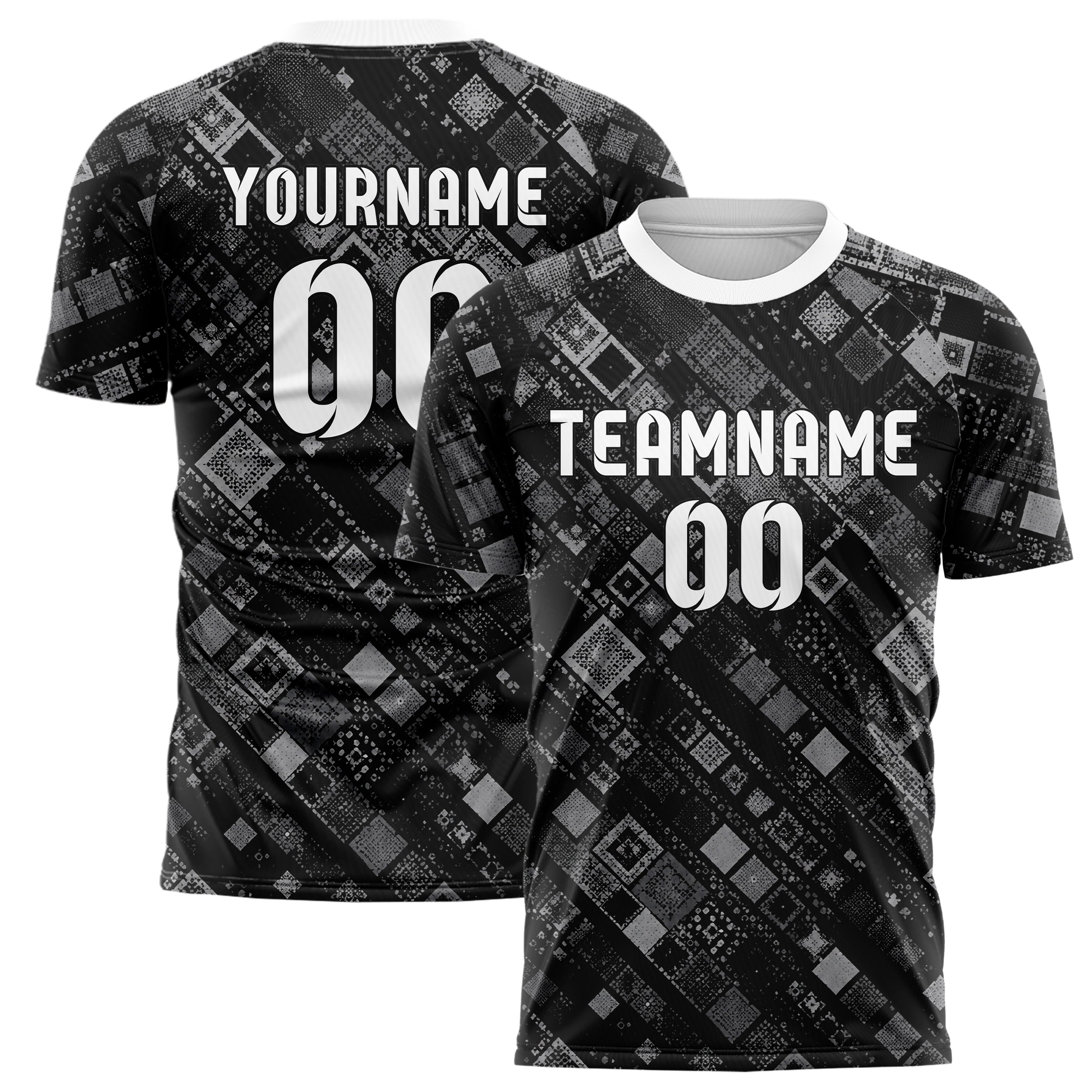 Schwarz klassisches Rauten diagonale Tessellation Design 01-0018 individuelles Fußballtrikot main