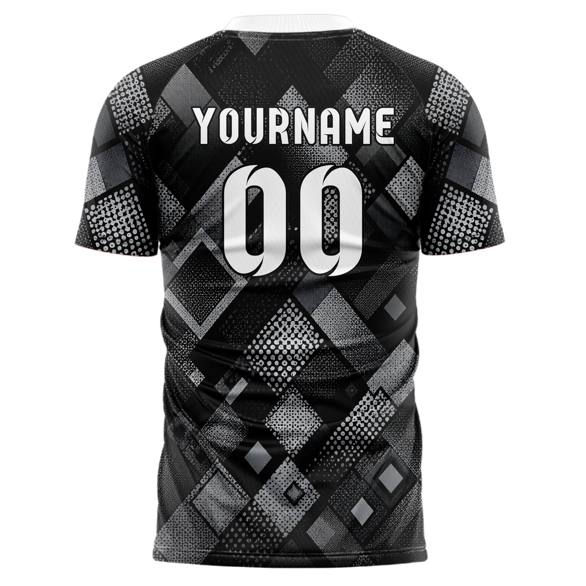 Schwarz klassisches Rauten diagonale Tessellation Design 01-0114 individuelles Fußballtrikot back