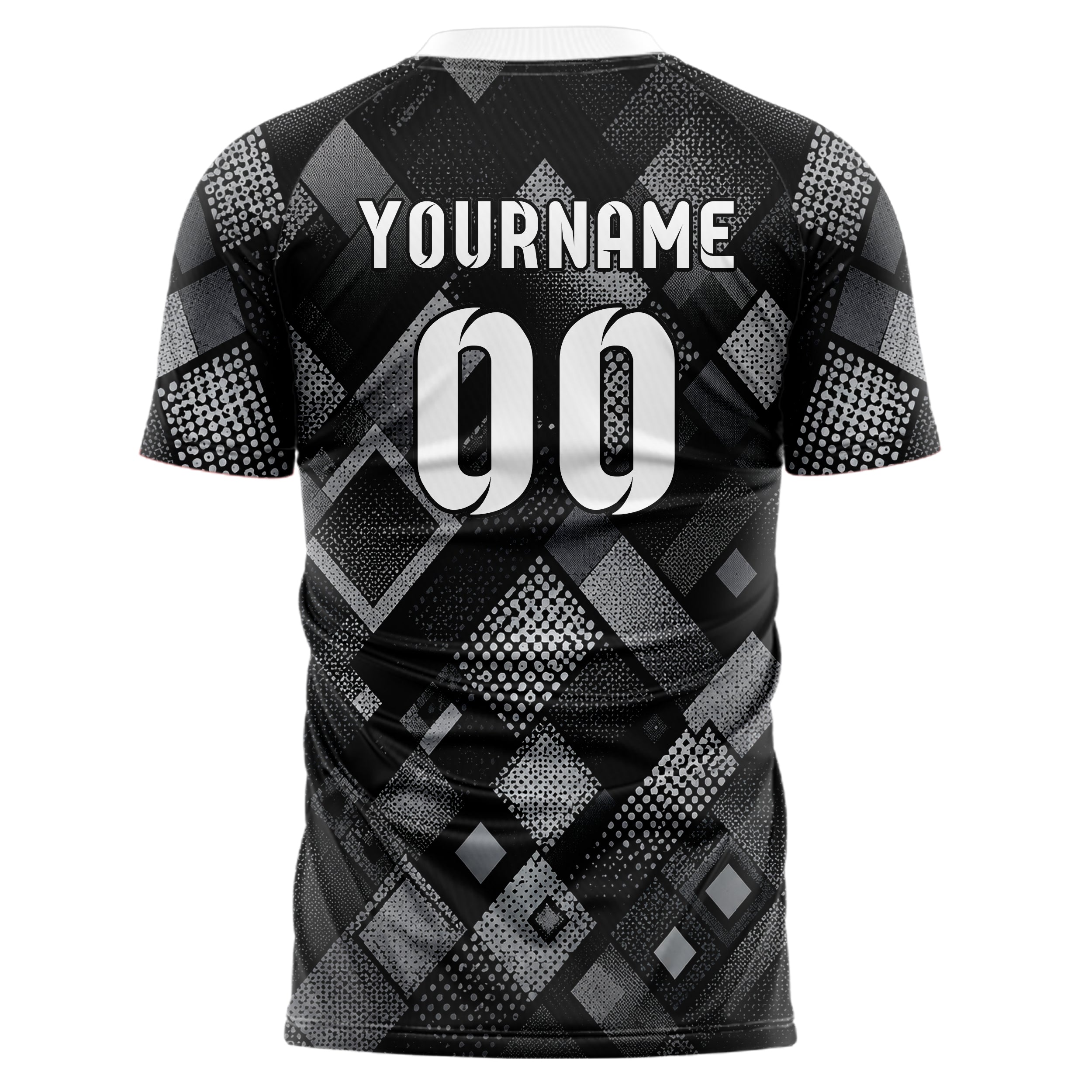 Schwarz klassisches Rauten diagonale Tessellation Design 01-0114 individuelles Fußballtrikot back