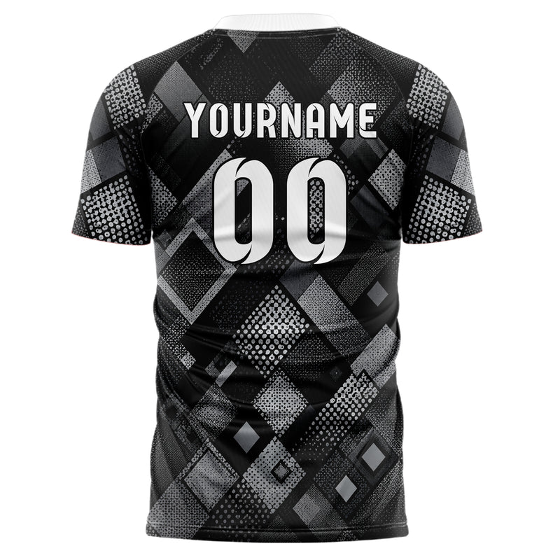 Schwarz klassisches Rauten diagonale Tessellation Design 01-0114 individuelles Fußballtrikot back