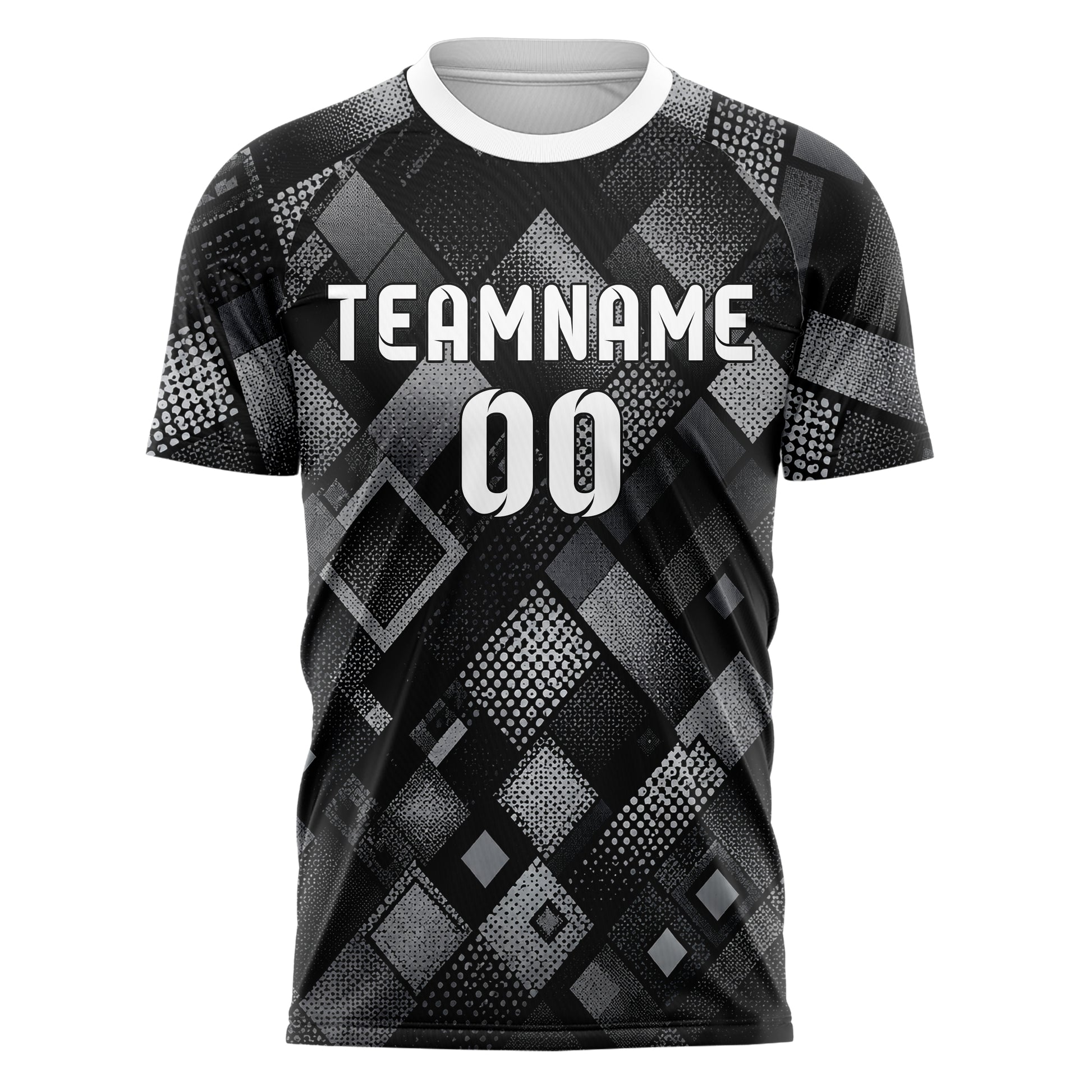Schwarz klassisches Rauten diagonale Tessellation Design 01-0114 individuelles Fußballtrikot front