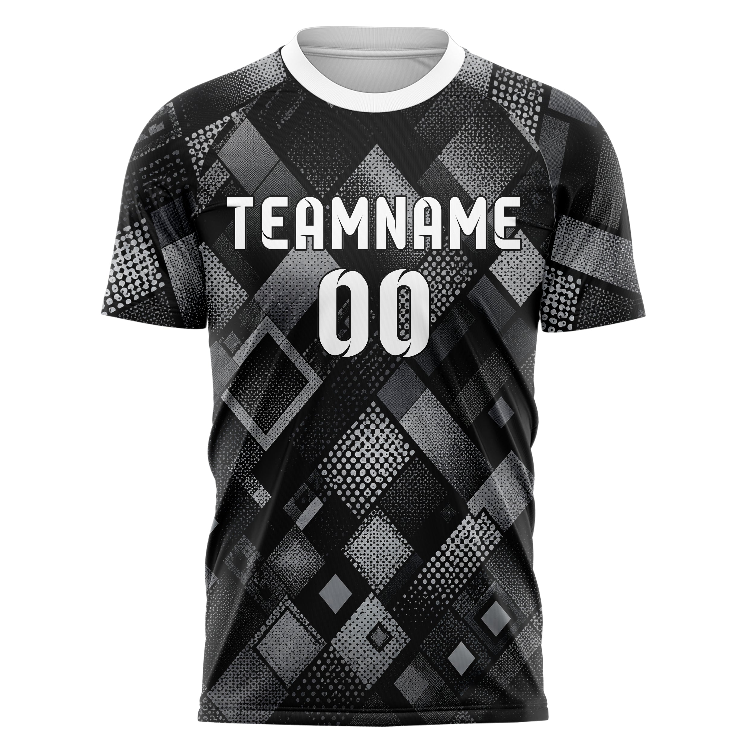 Schwarz klassisches Rauten diagonale Tessellation Design 01-0114 individuelles Fußballtrikot front