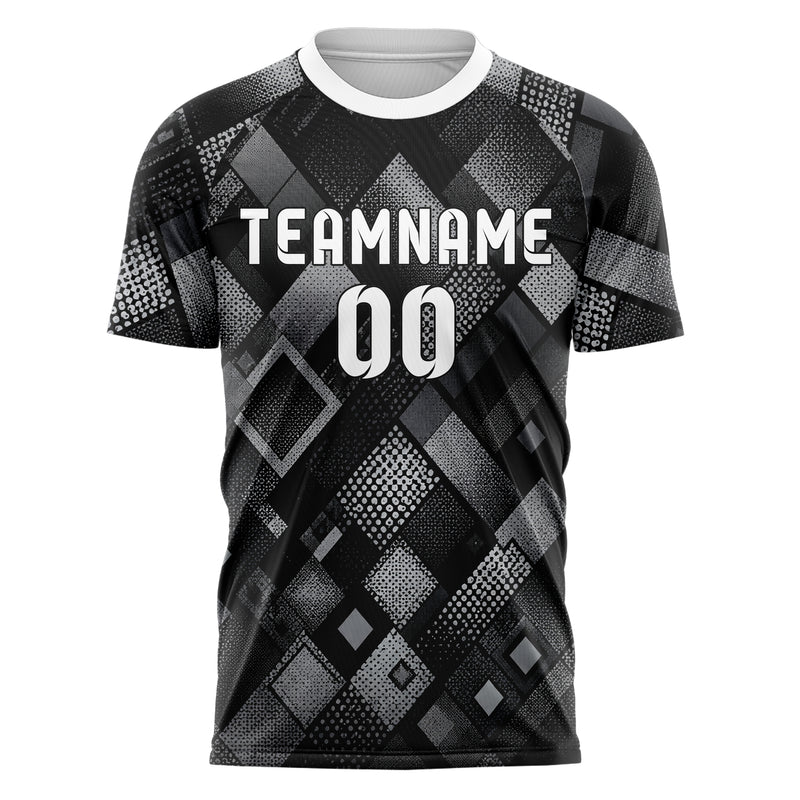 Schwarz klassisches Rauten diagonale Tessellation Design 01-0114 individuelles Fußballtrikot front