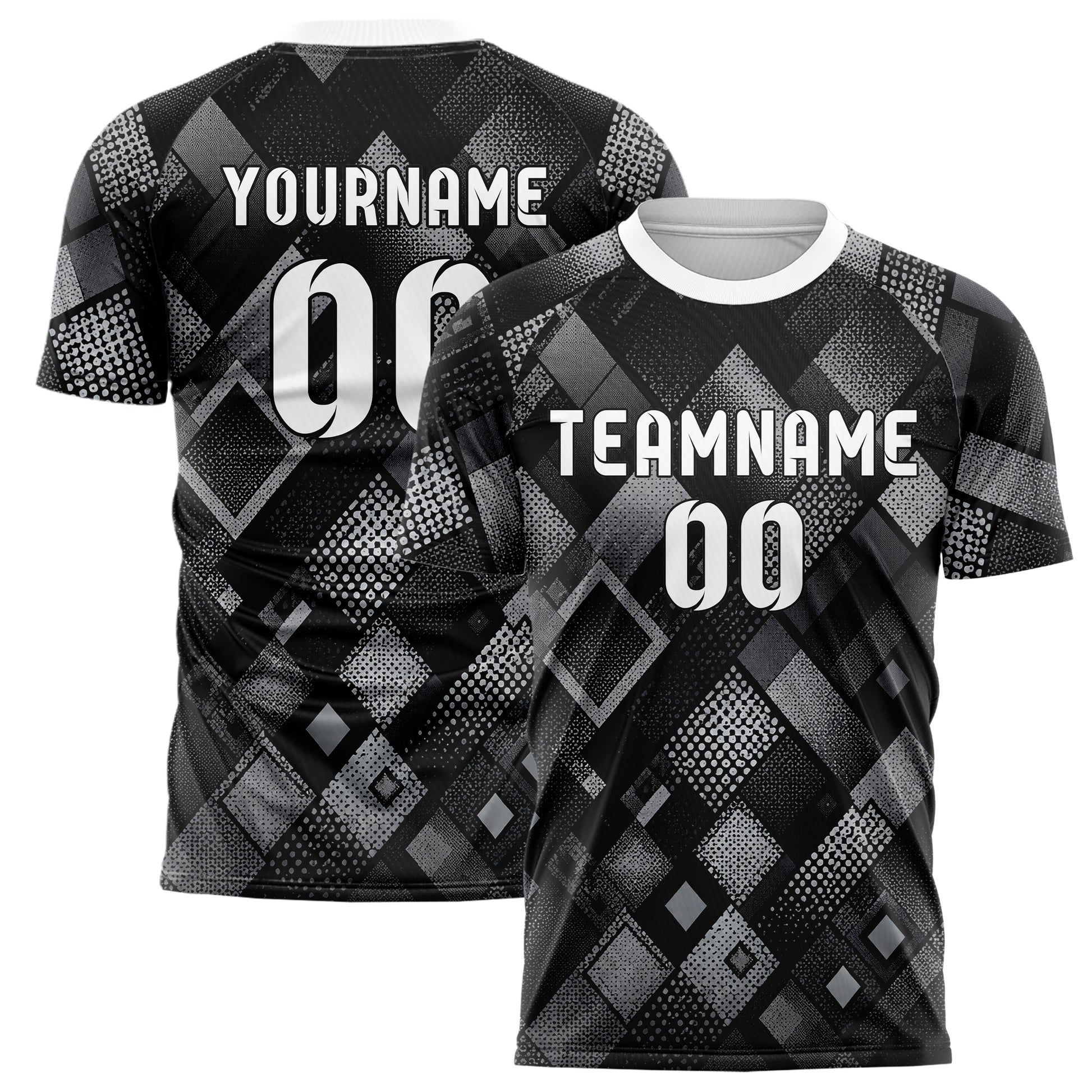 Schwarz klassisches Rauten diagonale Tessellation Design 01-0114 individuelles Fußballtrikot main