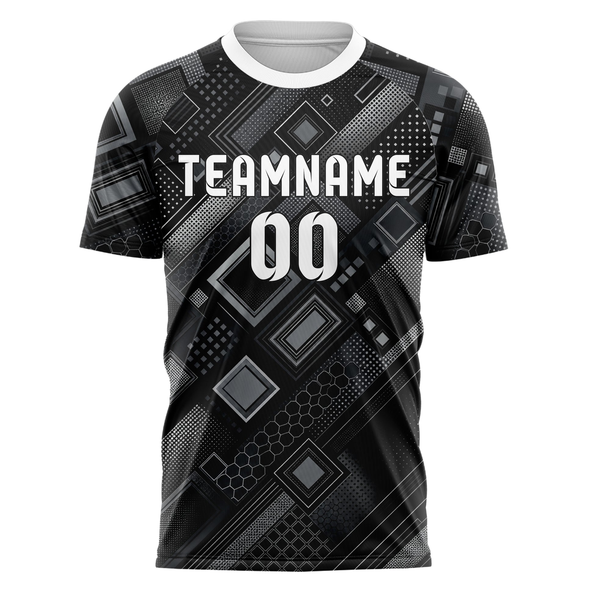 Schwarz klassisches Rauten diagonale Tessellation Design 01-0474 individuelles Fußballtrikot front