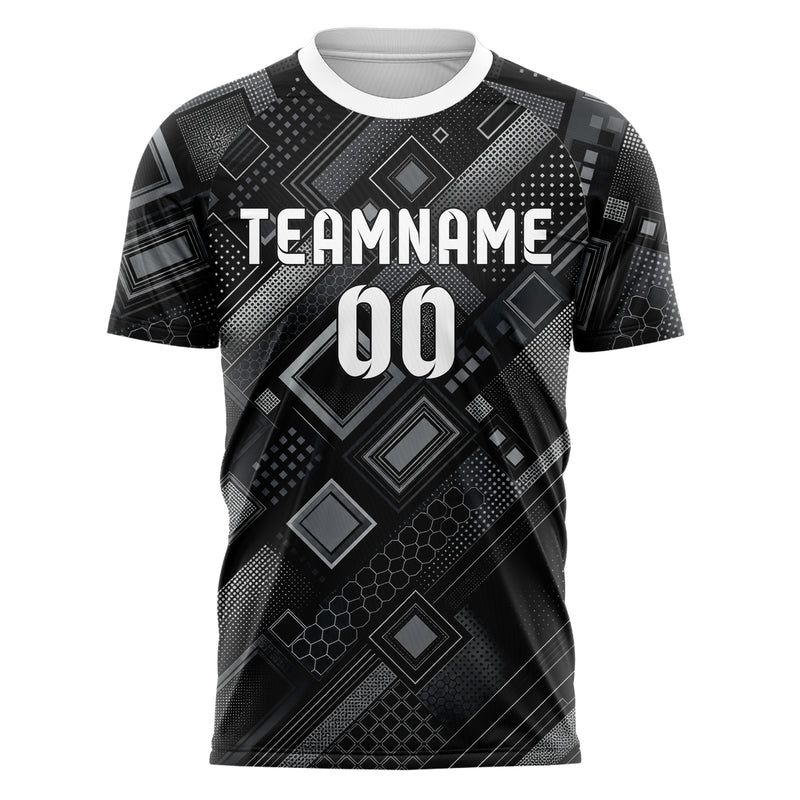 Schwarz klassisches Rauten diagonale Tessellation Design 01-0474 individuelles Fußballtrikot front