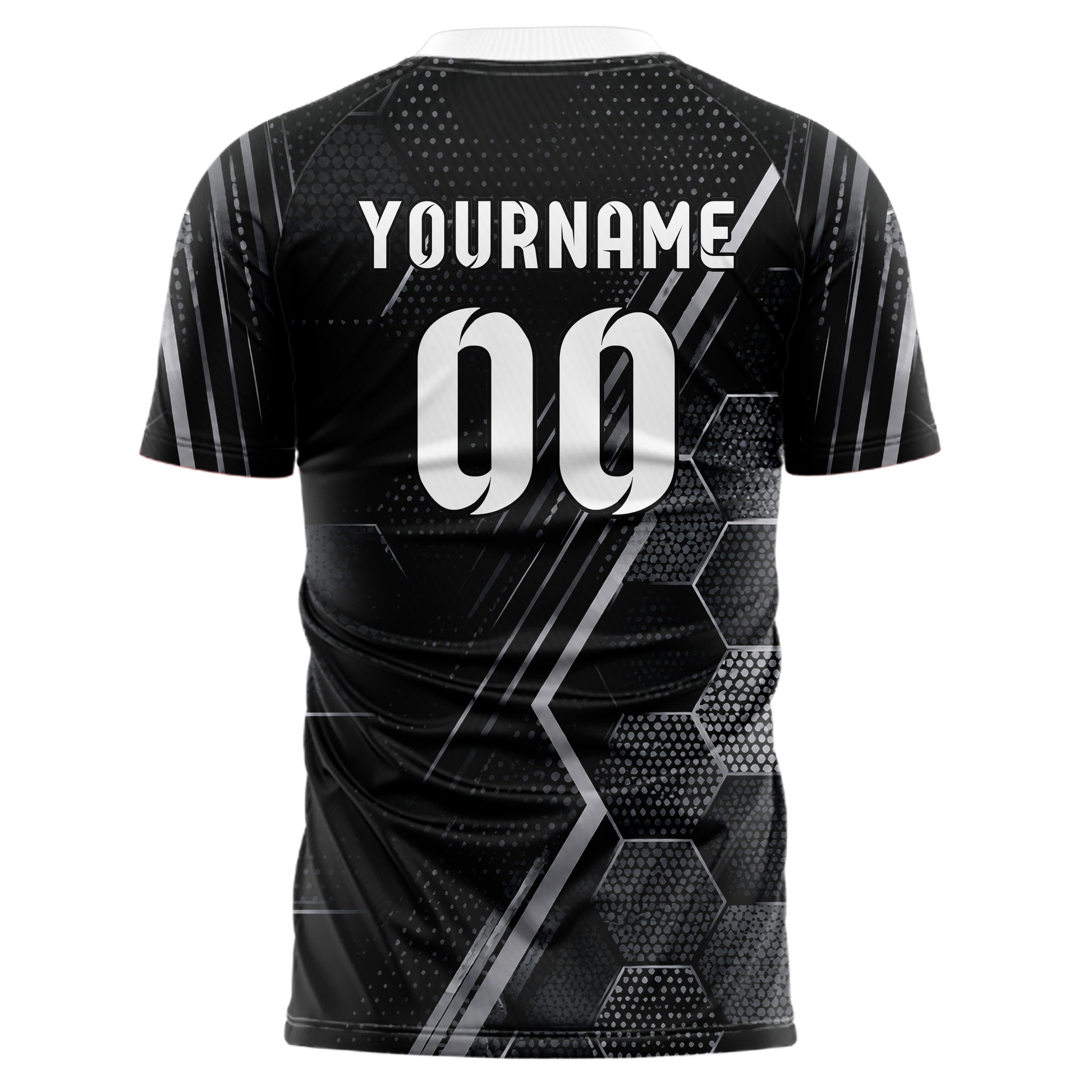 Schwarz klassisches Rauten hexagonale Panels Design 01-0030 individuelles Fußballtrikot back